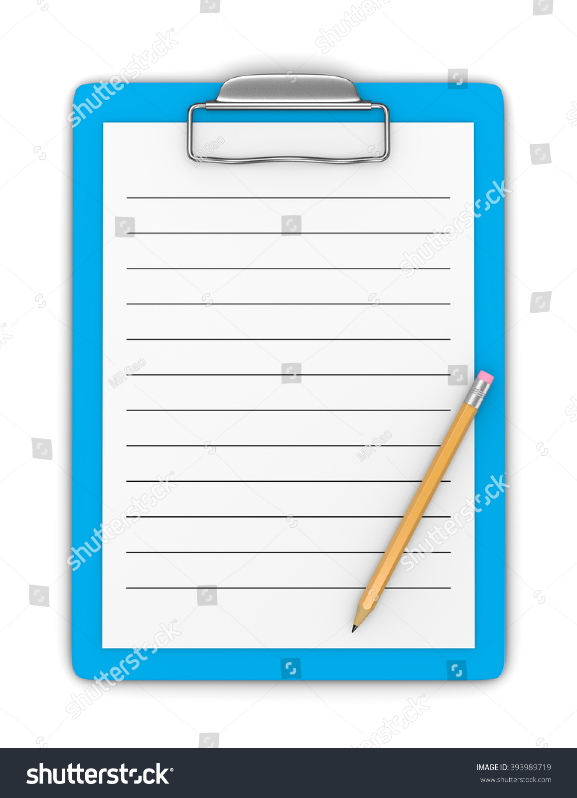 Blue Clipboard Pencil Blank Ruled Paper Stock Illustration 393989719 ...