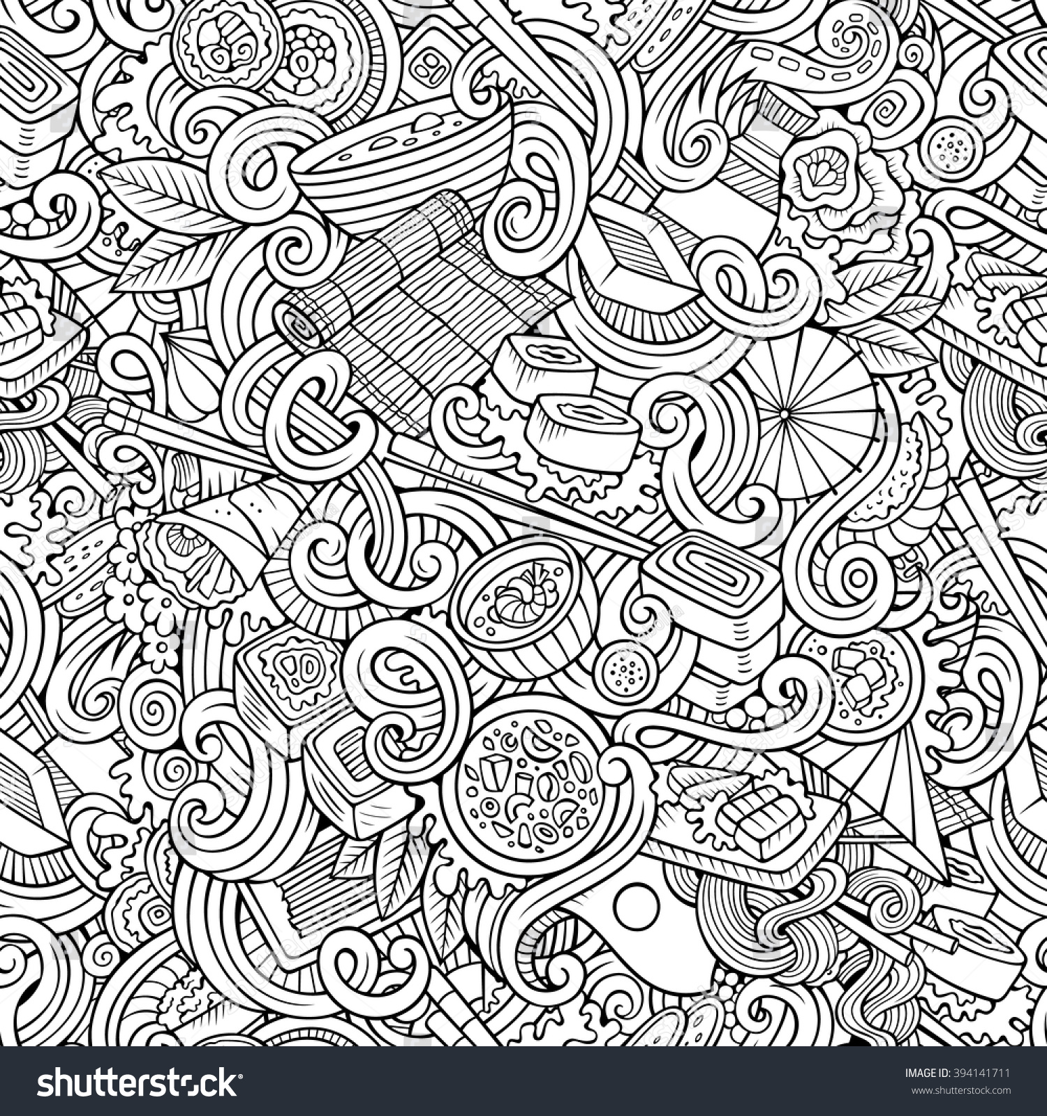 Cartoon Handdrawn Doodles On Subject Japanese Stock Vector (Royalty ...