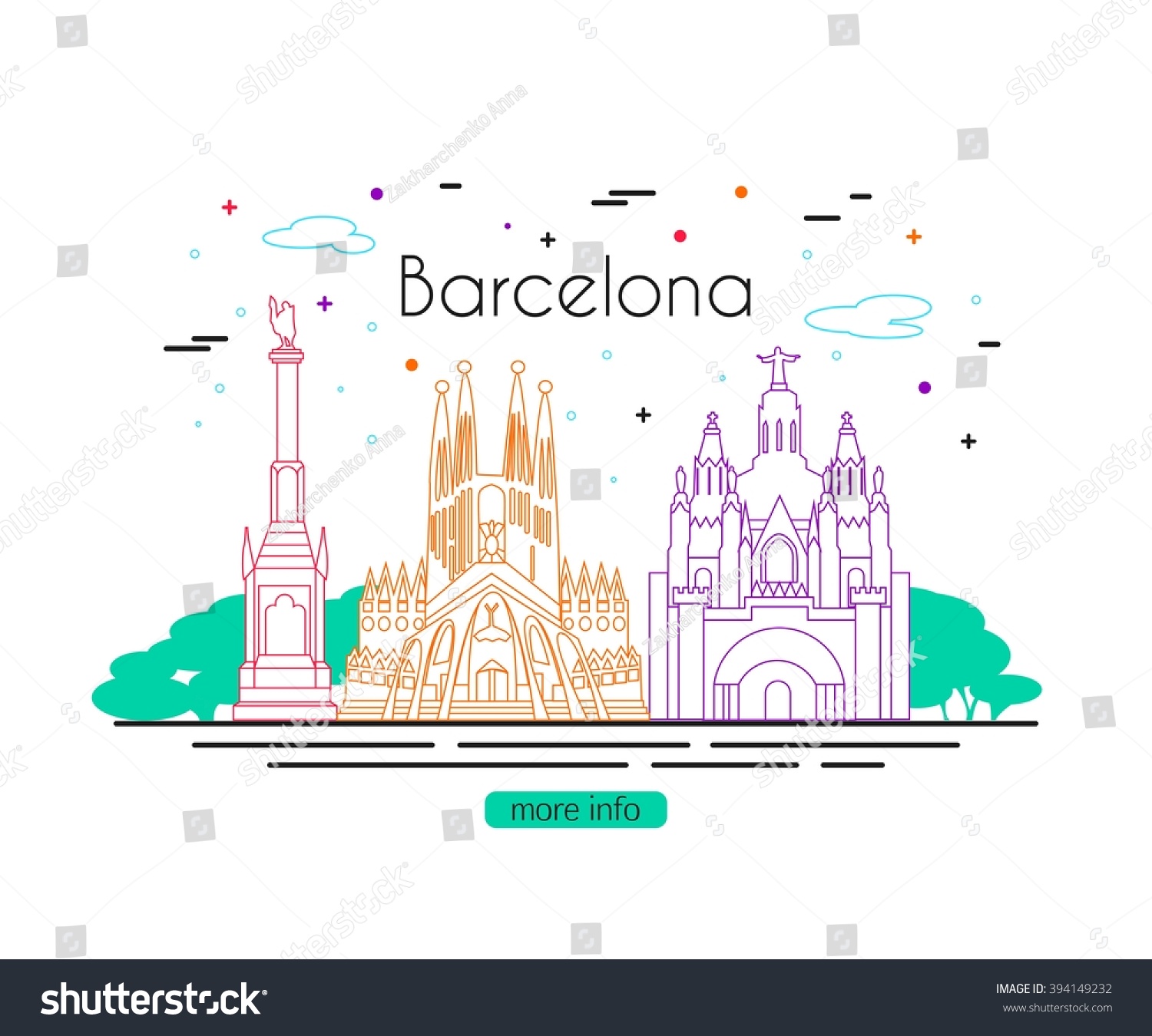 Barcelona City Skyline Spain Travel Vector Stock Vector (Royalty Free ...