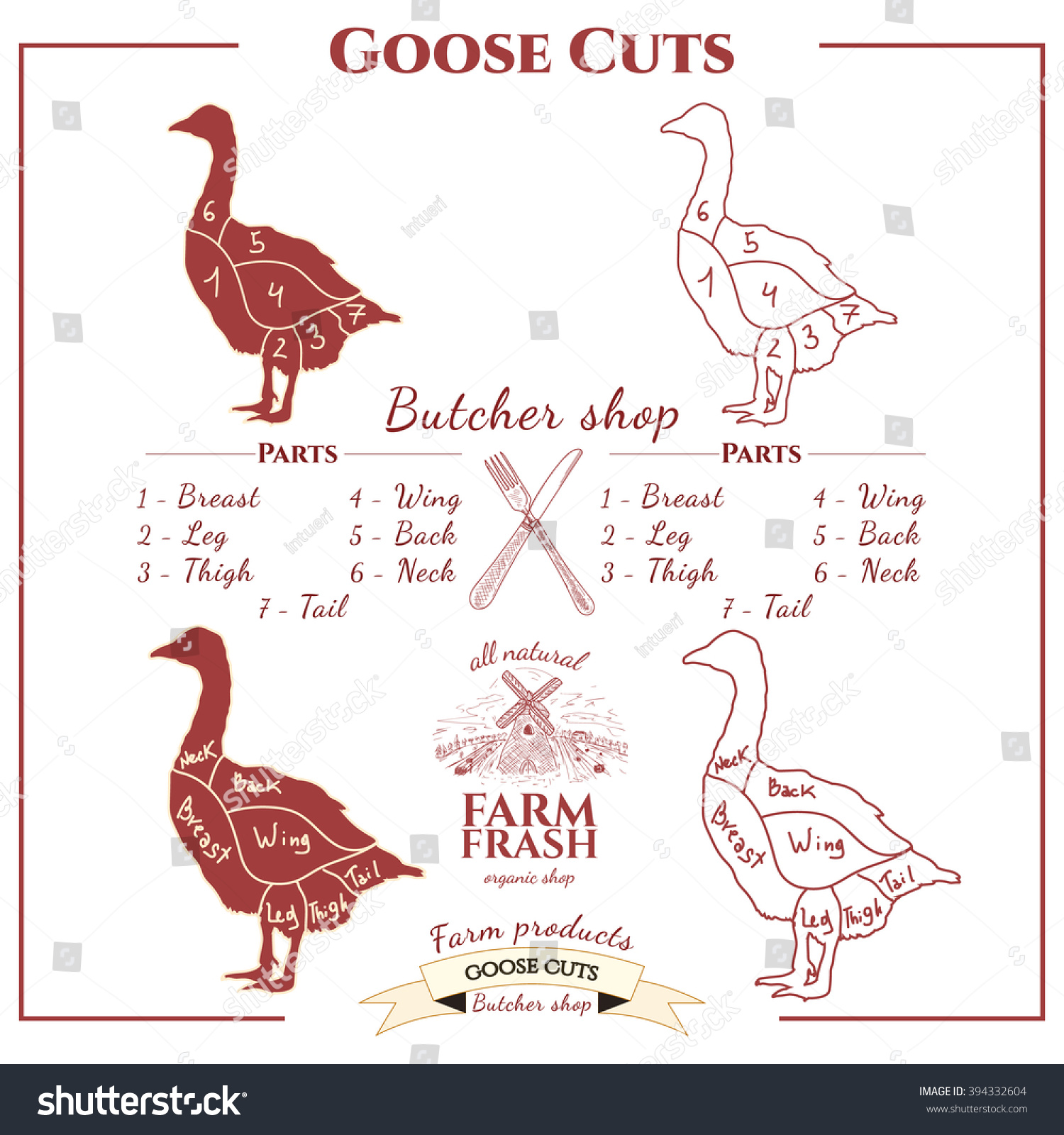 Goose Cuts Vector Art Set Stock Vector (Royalty Free) 394332604 ...