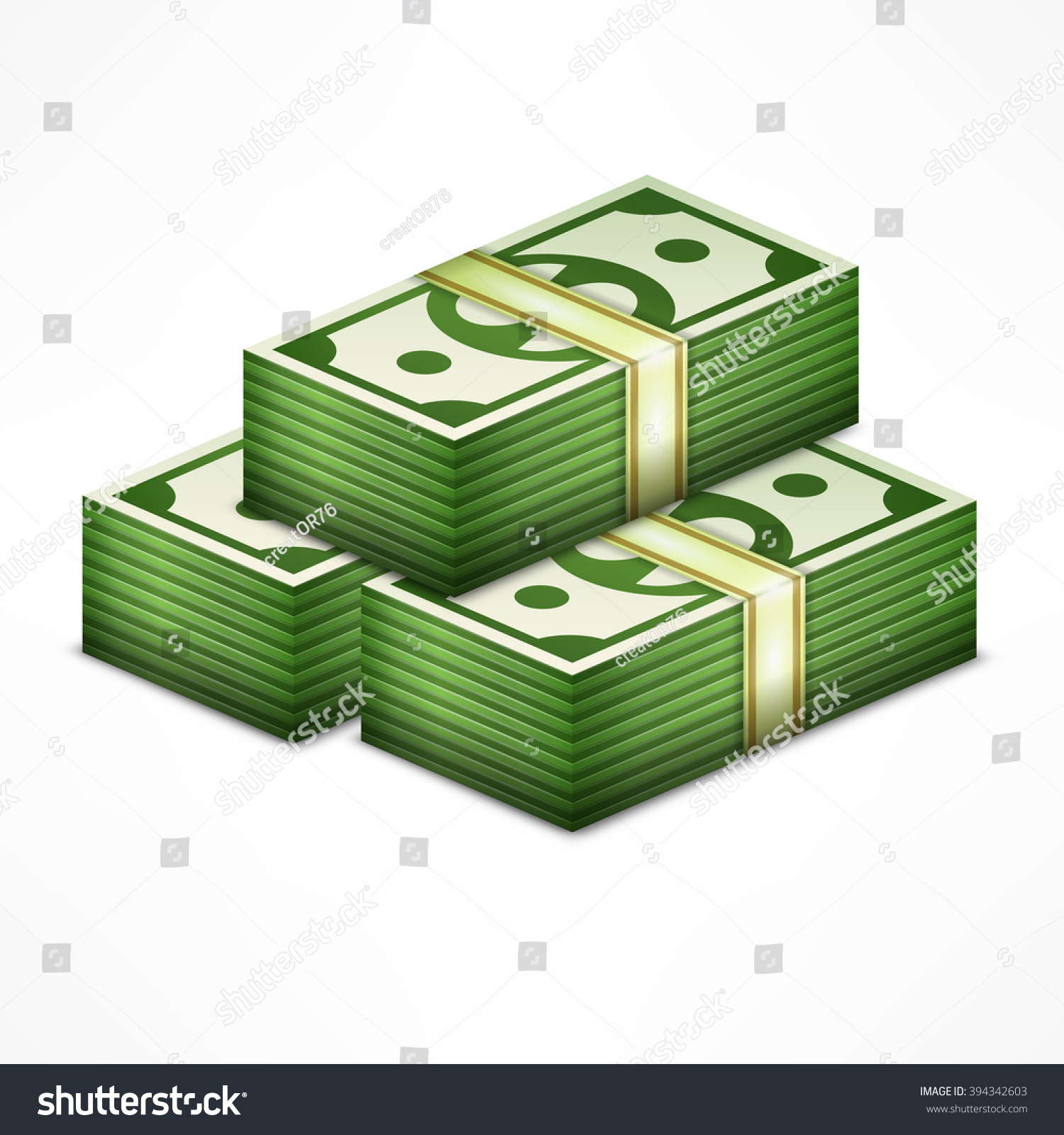 Piles Money Stack Cash Dollar On Stock Vector (Royalty Free) 394342603 ...