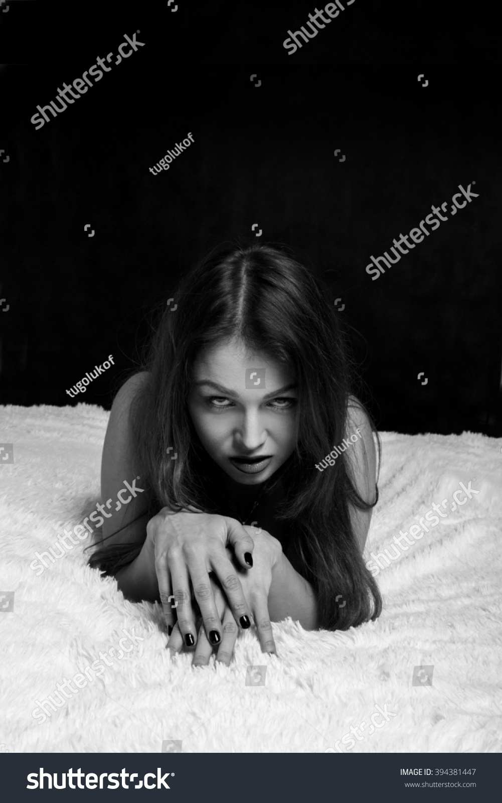 Serious Naked Woman Lying On Fur Stock Photo Shutterstock