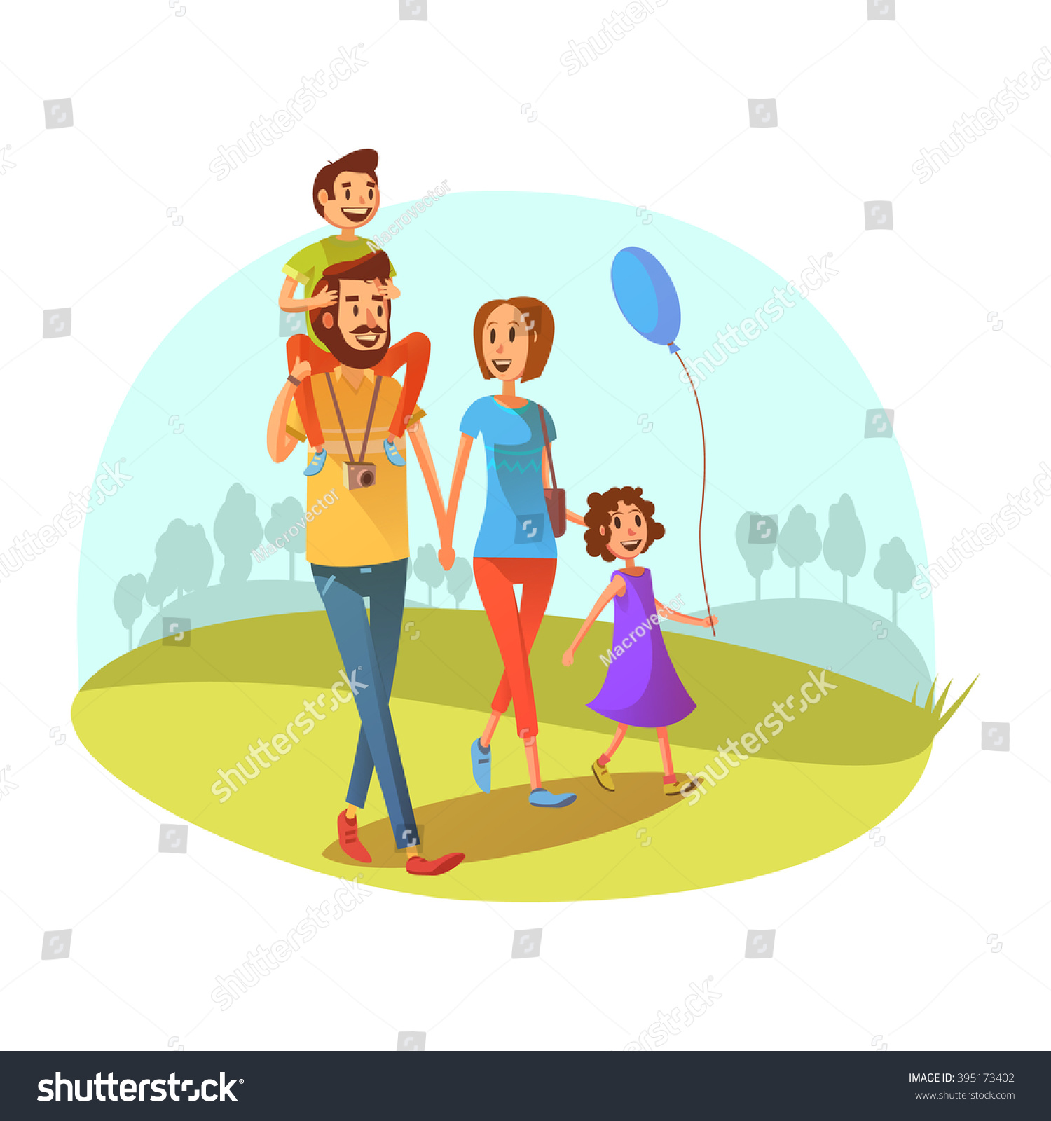 Family Weekend Concept Parents Children Walking Stock Vector Royalty   Stock Vector Family Weekend Concept With Parents And Children Walking Cartoon Vector Illustration 395173402 