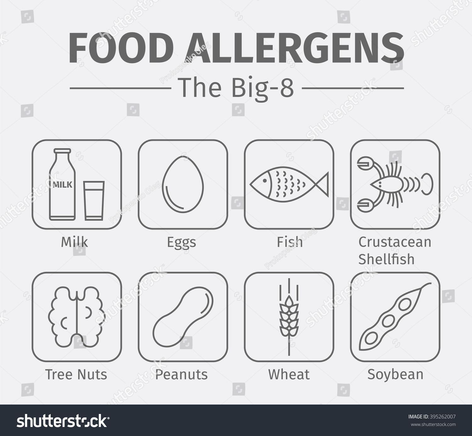 Food Allergens Line Icons Group Eight Stock Vector (Royalty Free ...