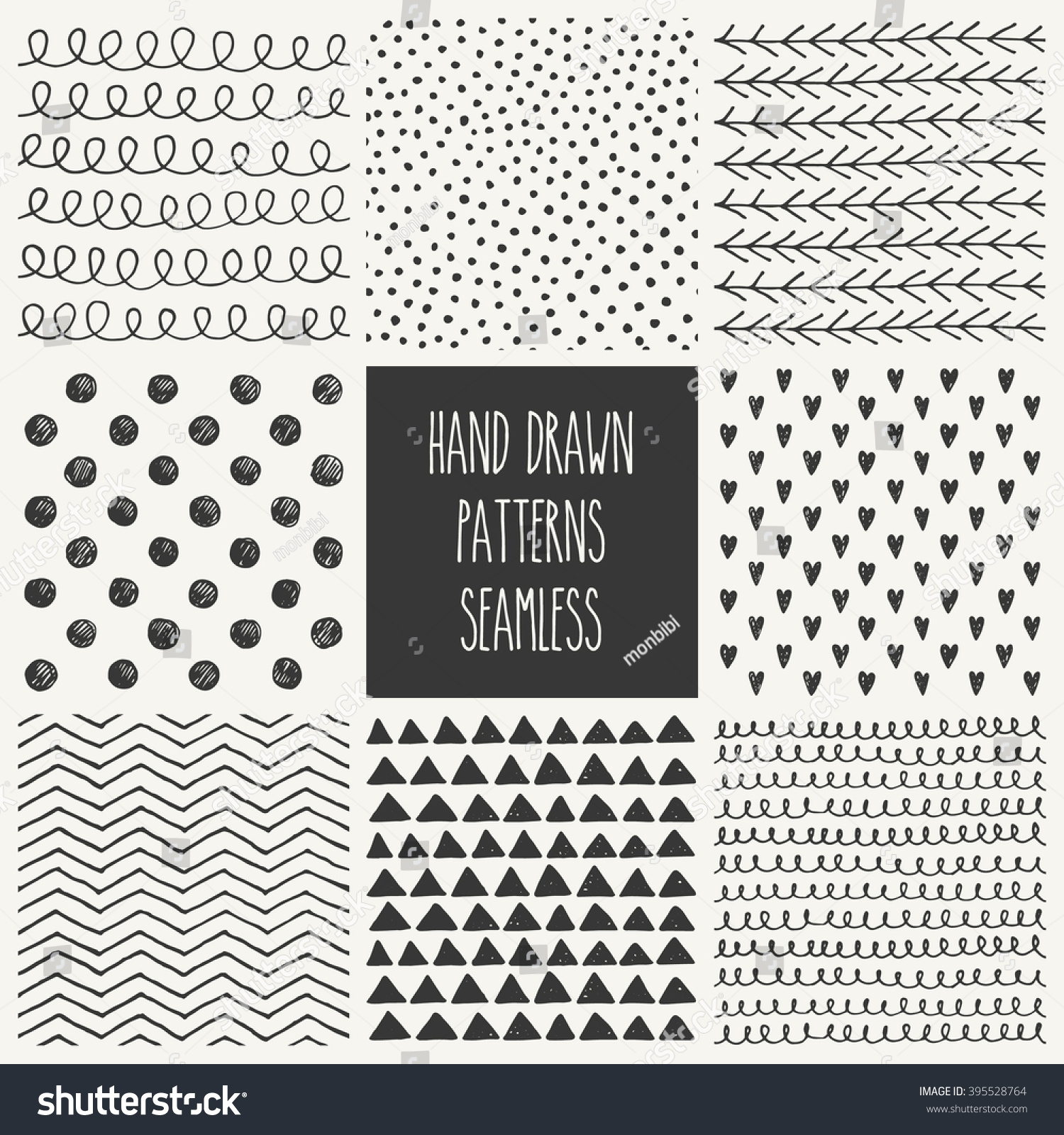 Hand Drawn Seamless Patterns Collection Vector Stock Vector (Royalty ...