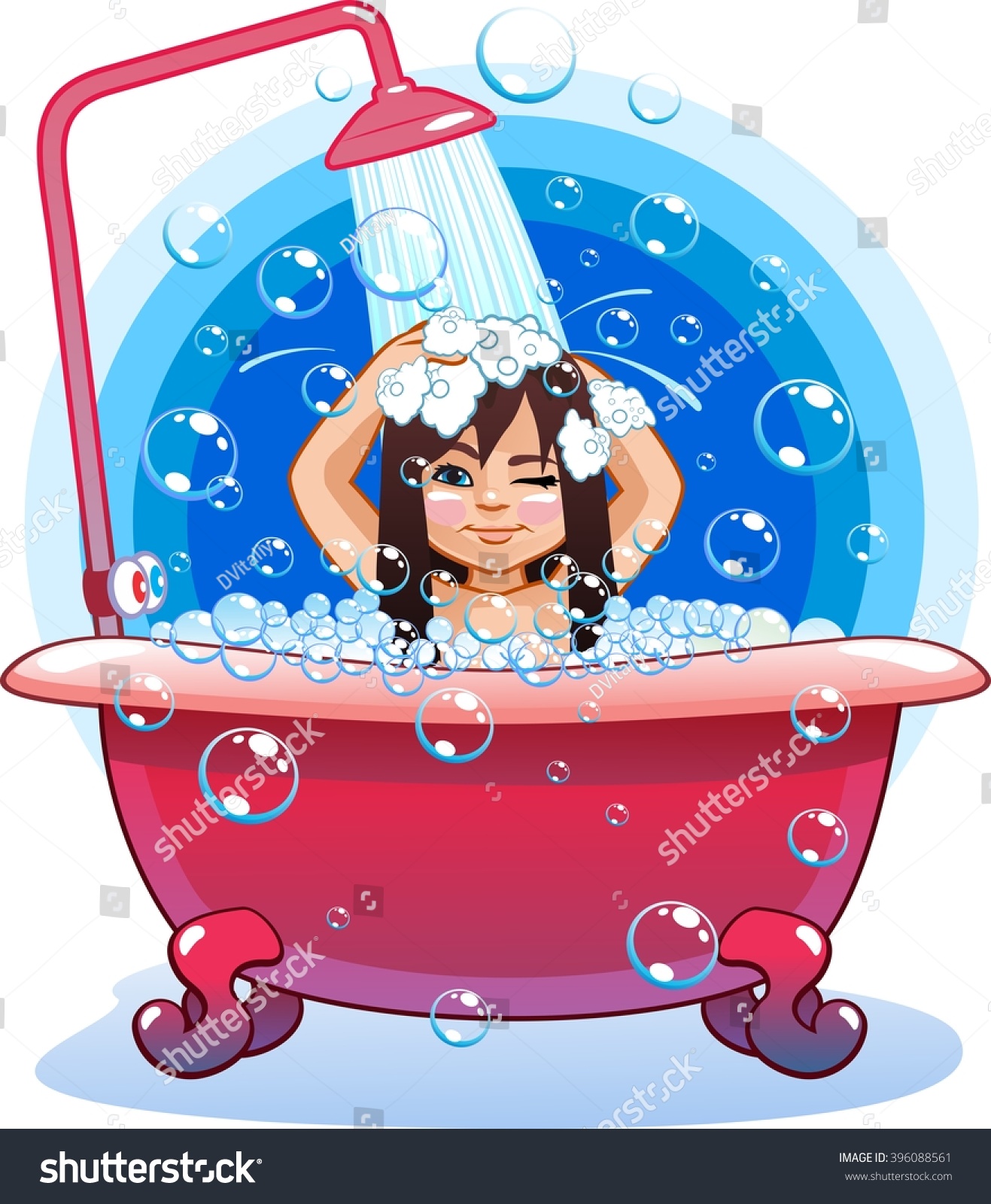 Illustration Girl Takes Bath Stock Vector Royalty Free 396088561