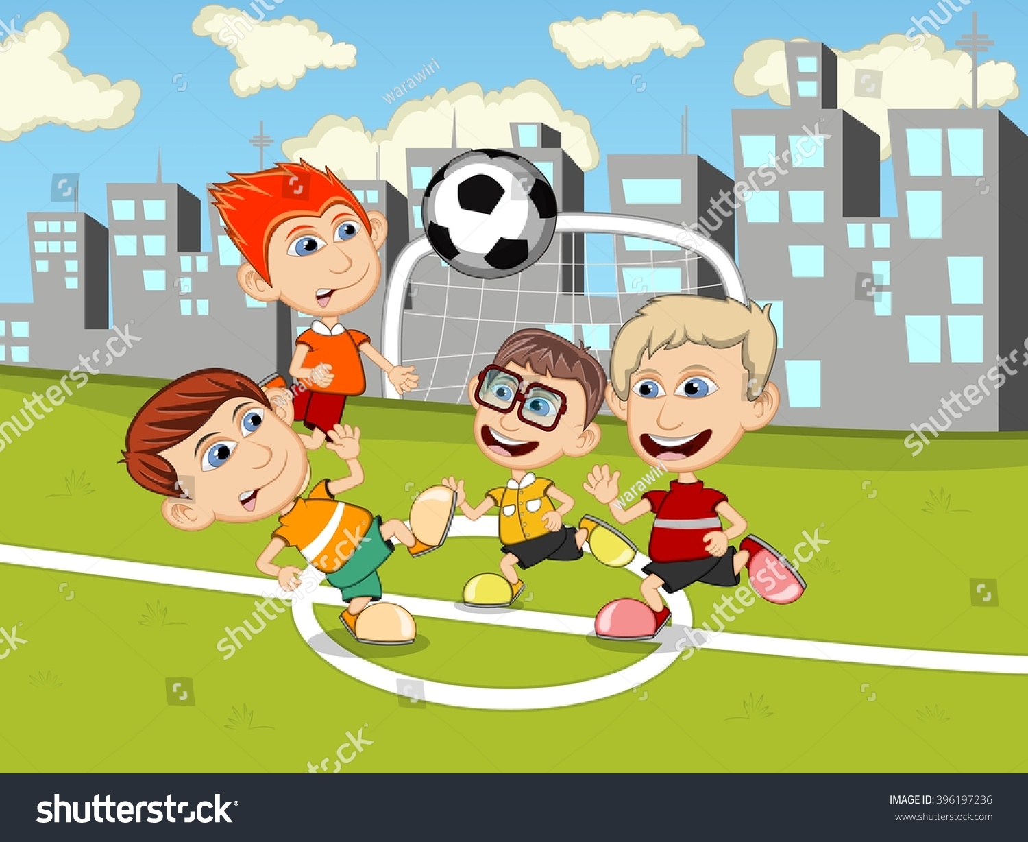 Дети играют в футбол мультяшные