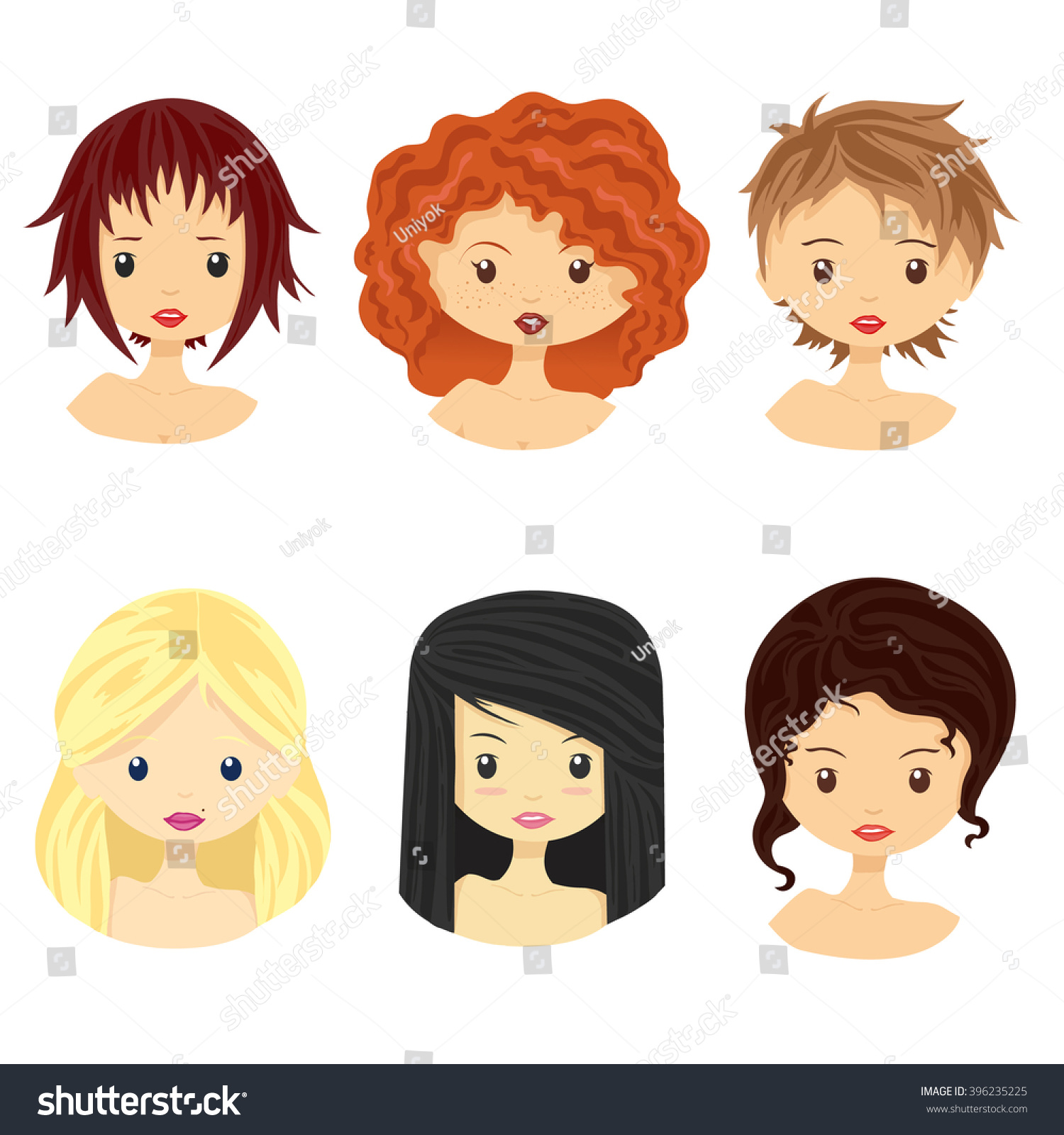 Set Images Girls Different Types Hairstyles Stock Illustration ...