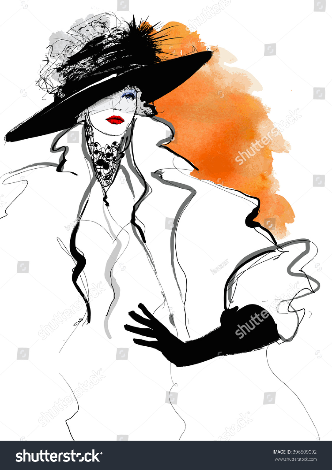 Fashion Woman Model Black Hat Vector Stock Vector (Royalty Free ...
