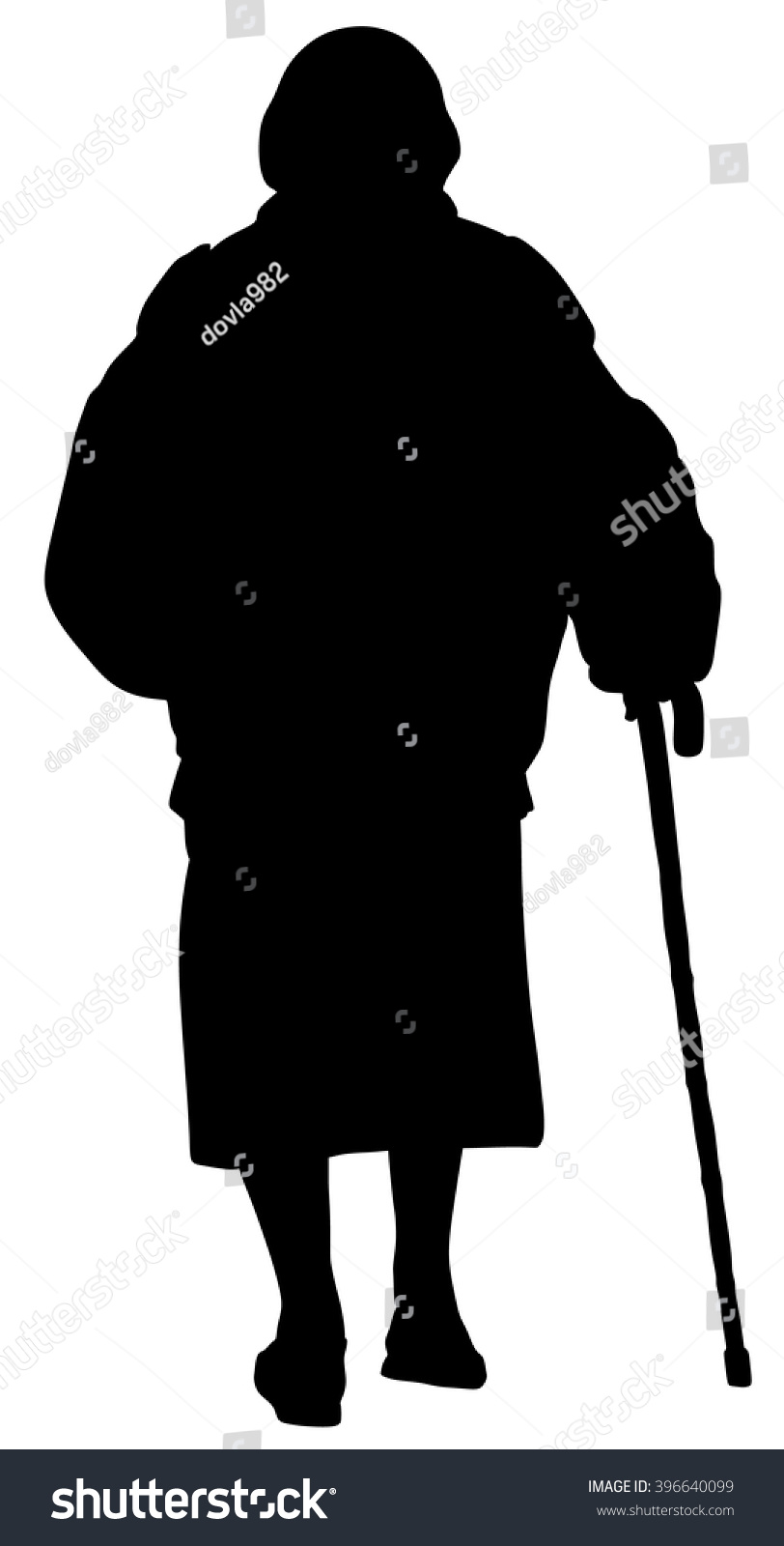 Grandmother Walking Stick Vector Silhouette Isolated Stock Vector Royalty Free