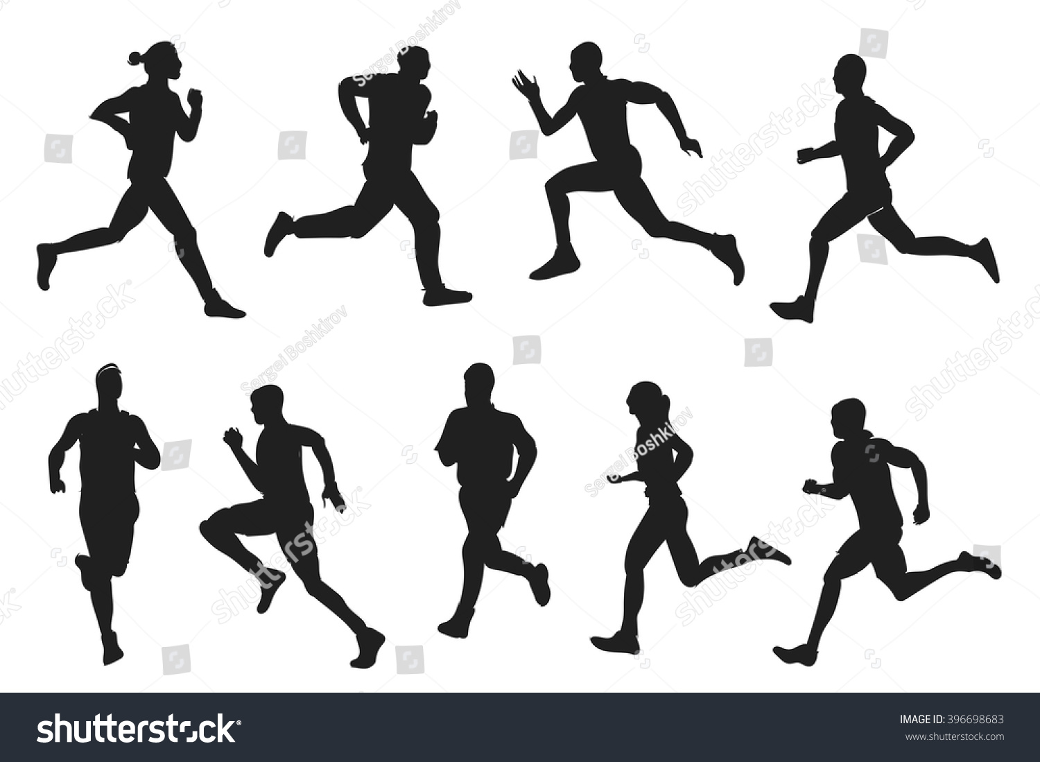 Running Black Silhouette Set Vector Illustration Stock Vector (Royalty ...