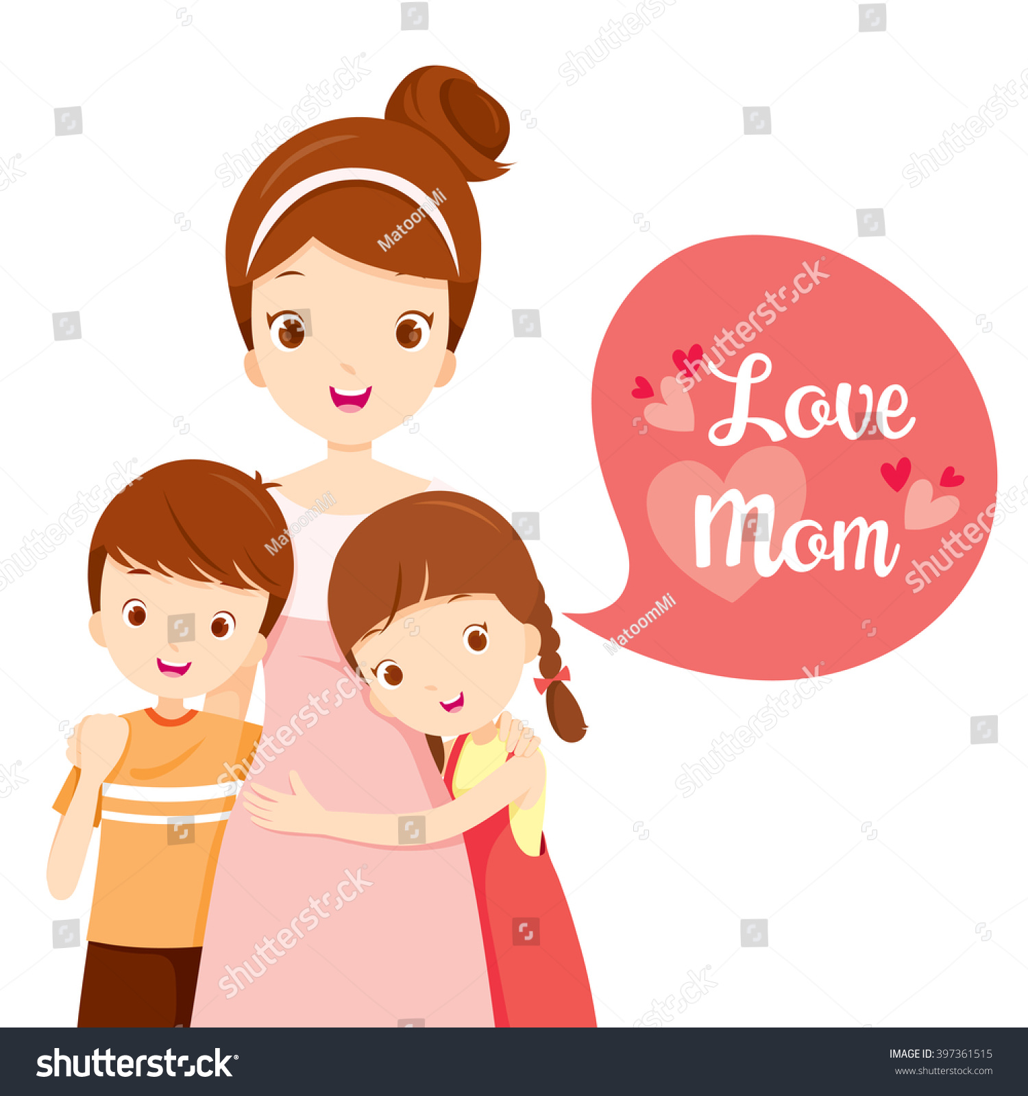 Son Daughter Hugging Their Mother Mothers Stock Vector Royalty Free