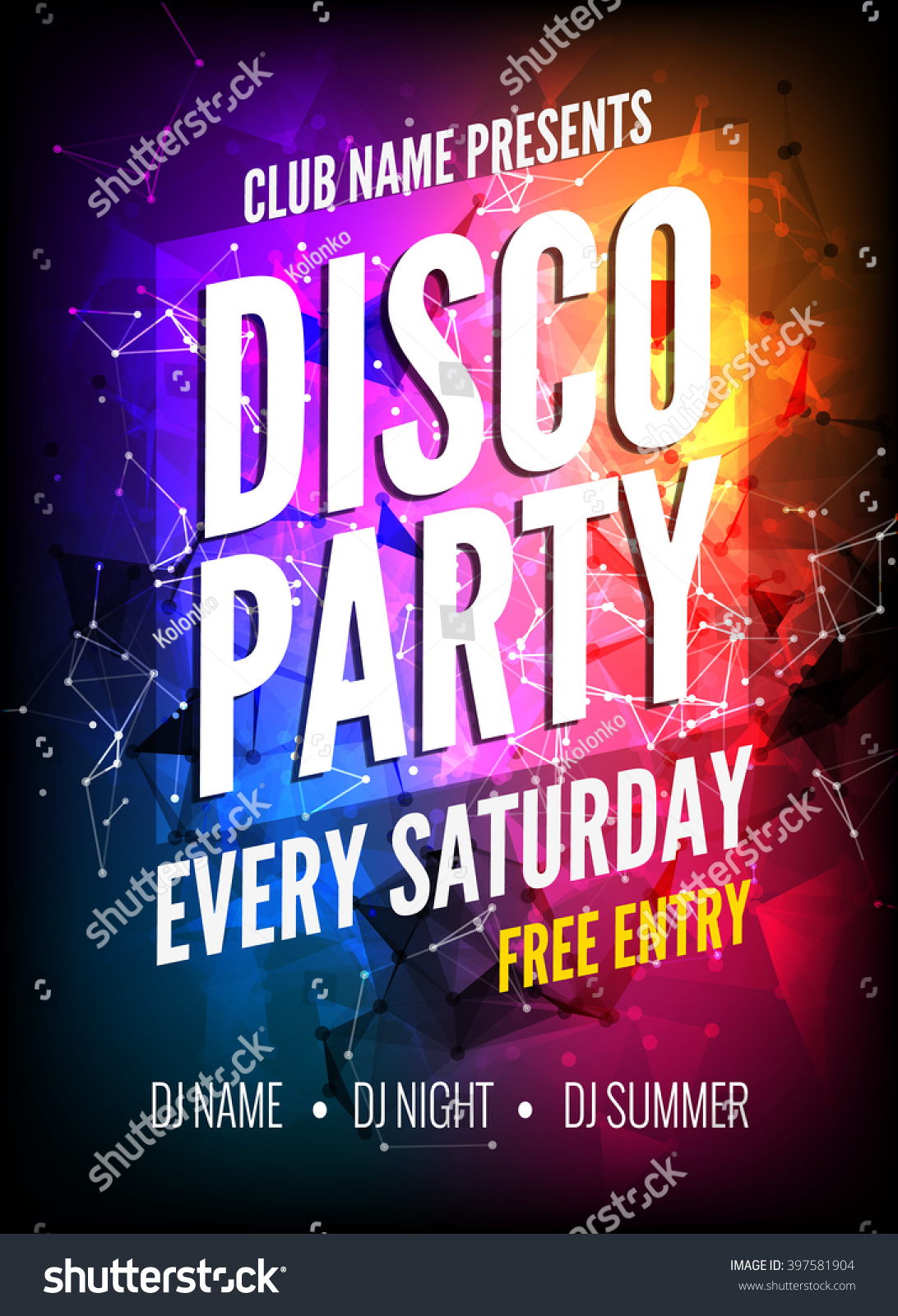 Disco Party Poster Template Night Dance Stock Vector (Royalty Free ...