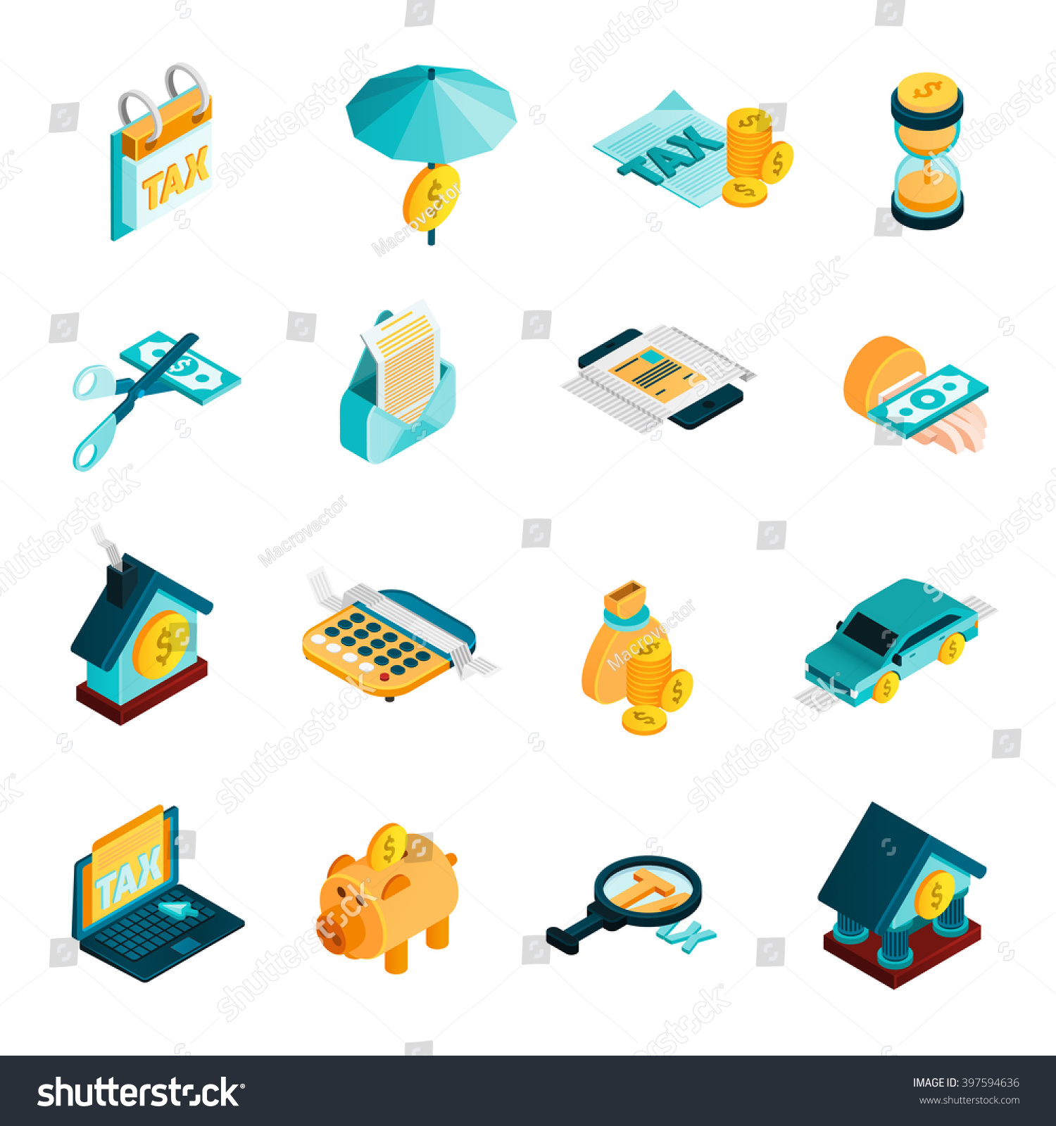 Tax Isometric Icons Set Bank Money Stock Vector (Royalty Free ...