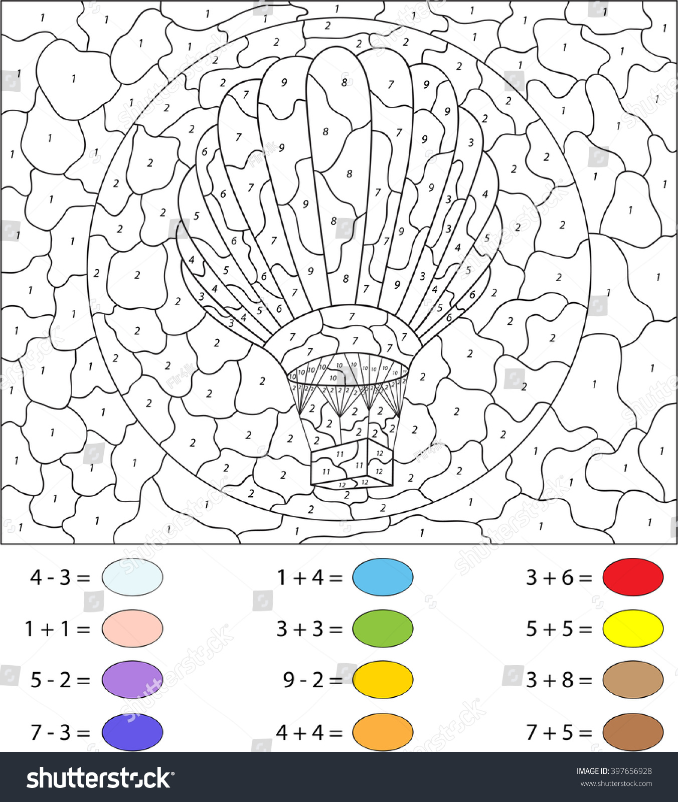 Cartoon Balloon Color By Number Educational Stock Illustration ...