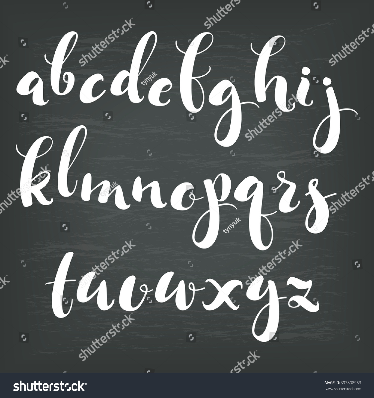 Handwritten Cute Modern Calligraphic Font Alphabet Stock Vector ...