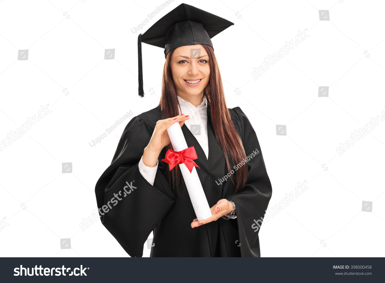 Female Graduate Student Black Graduation Gown Stock Photo 398000458 ...