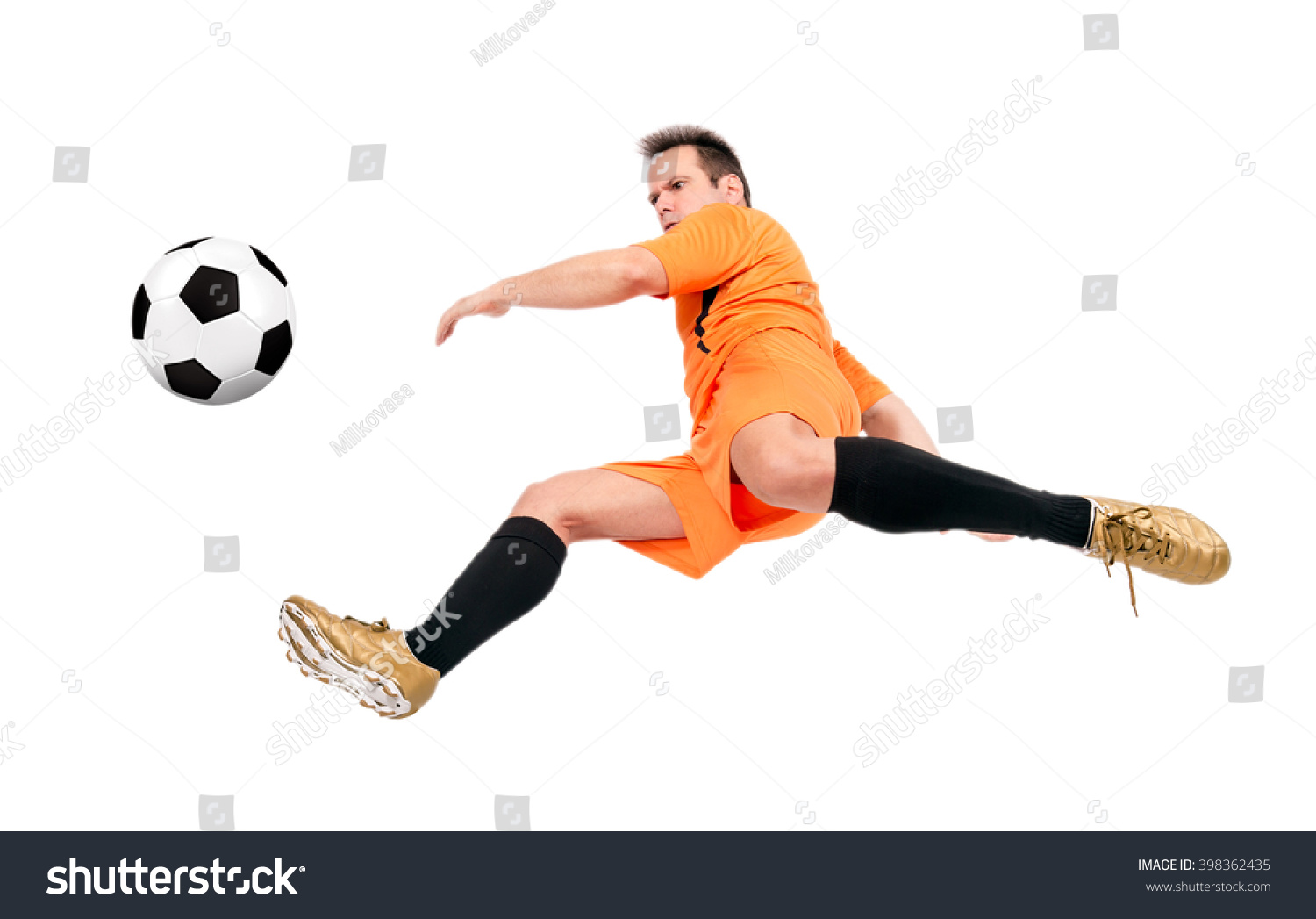 Soccer Football Player Kicking Ball Isolated Stock Photo 398362435 ...