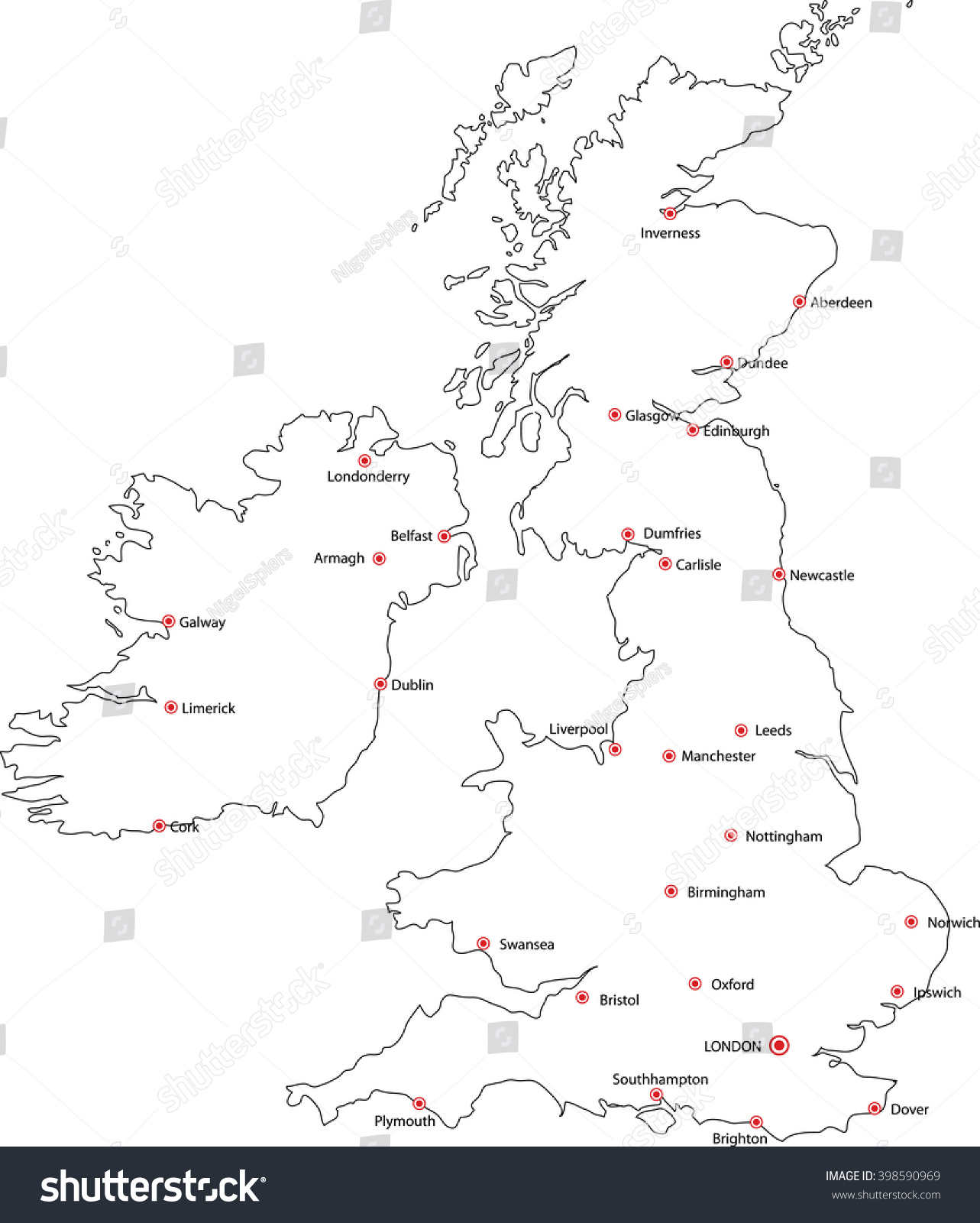 Карта Великобритании черная