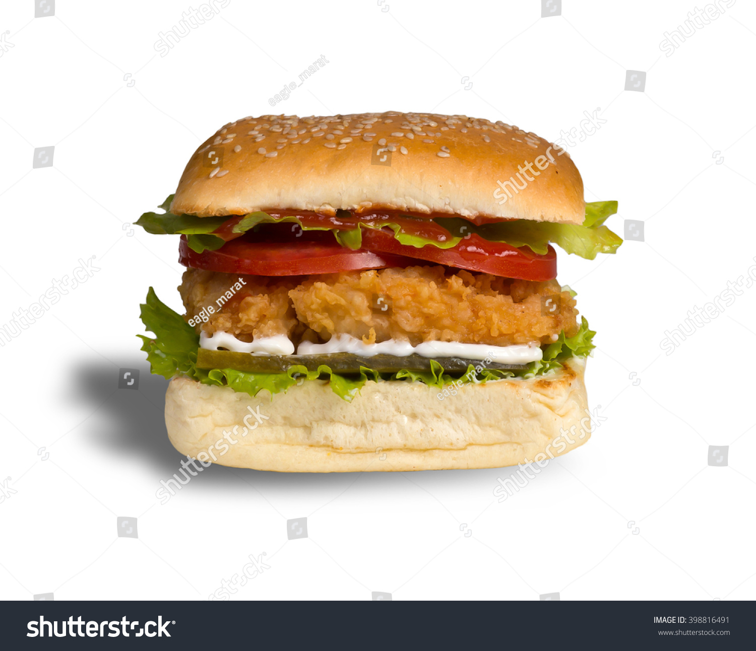 Crispy Chicken Burger On White Background Stock Photo 398816491 ...