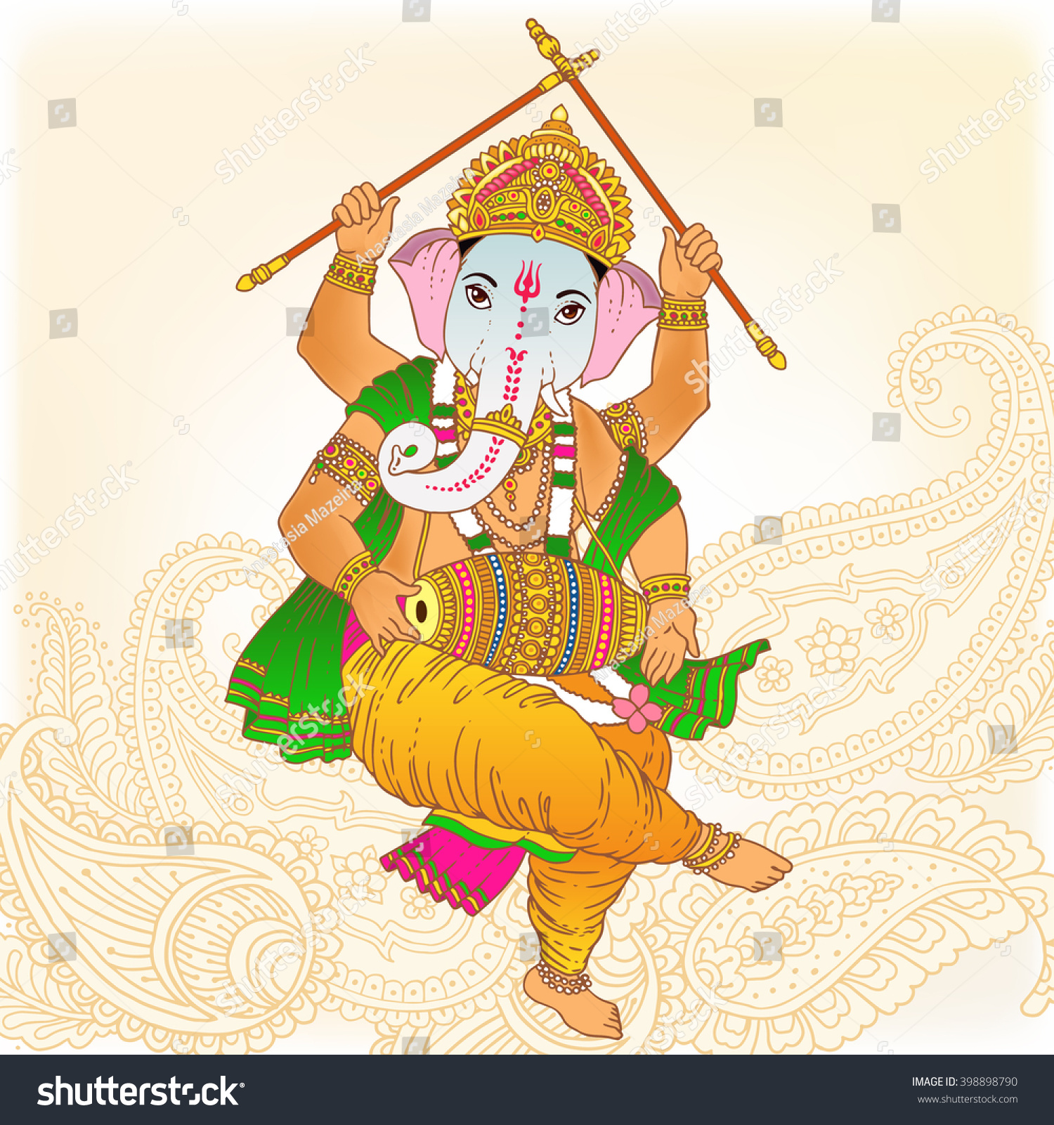 Hindu Lord Ganesha Watercolor Background Vector Stock Vector (Royalty ...