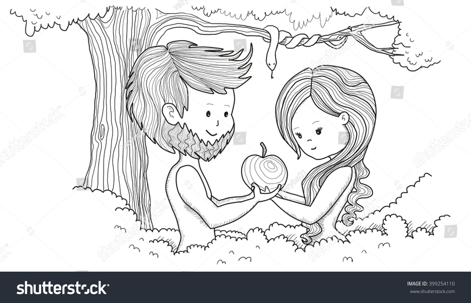 Адам и ева Запретный плод раскраски