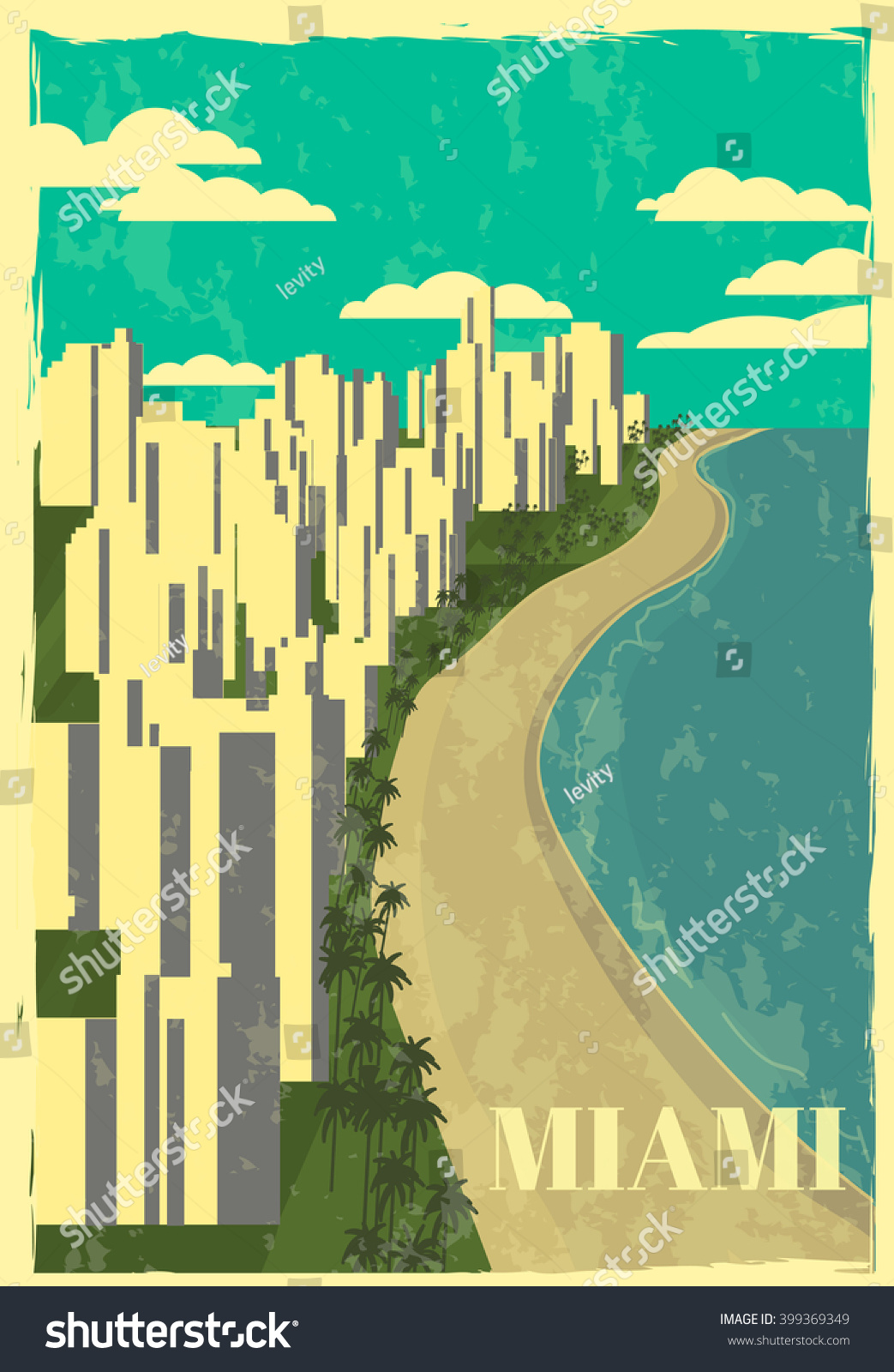 Miami Skylinemiami Retro Poster Stock Vector (Royalty Free) 399369349 ...