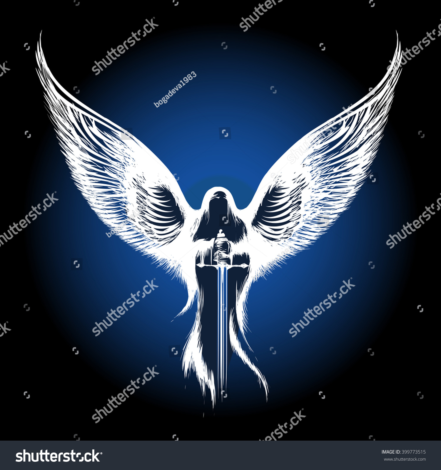 Angel Sword Against Dark Blue Background Stock Illustration 399773515 ...