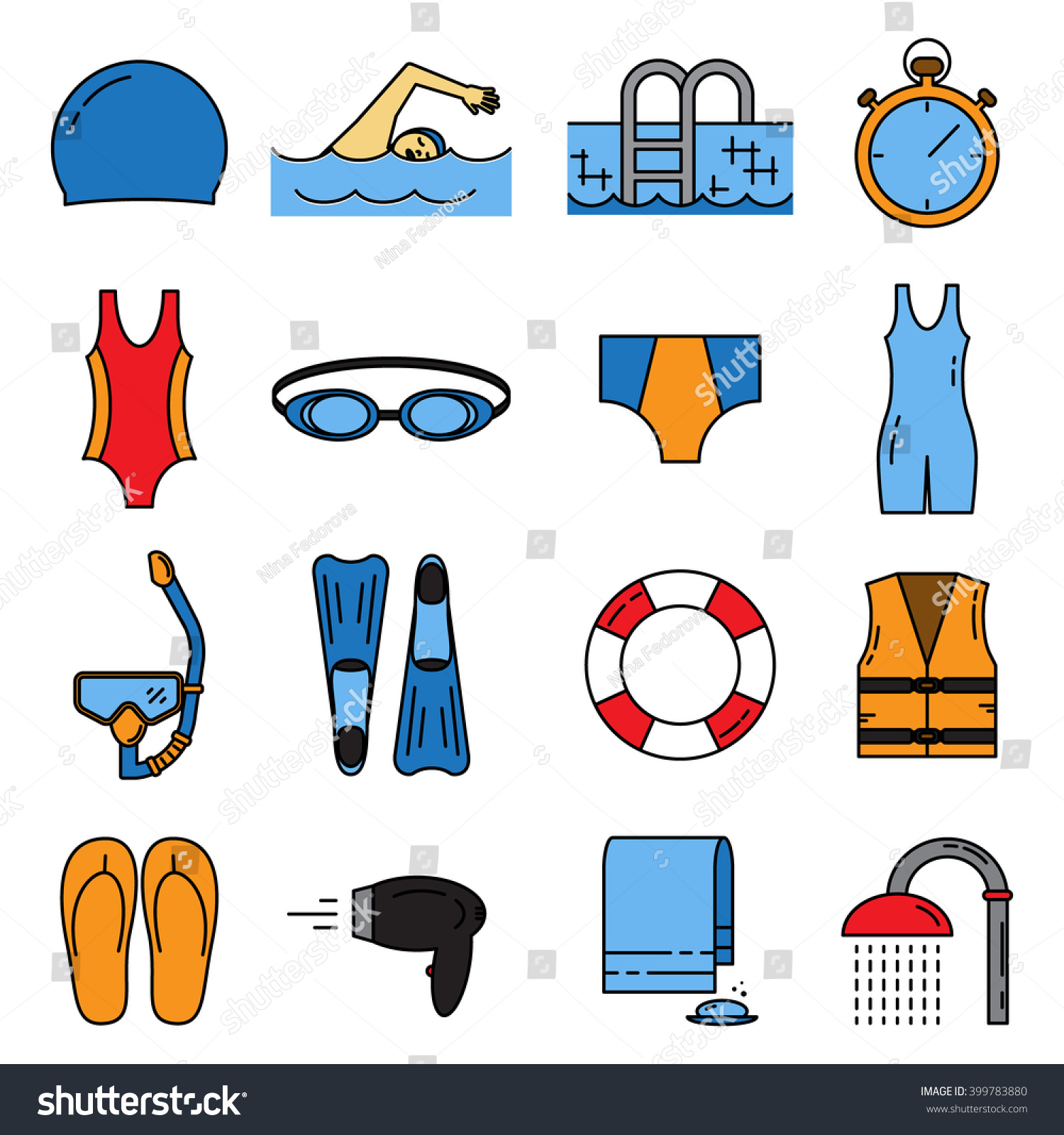 Swimming Line Icons Set Isolated On Stock Vector (Royalty Free ...