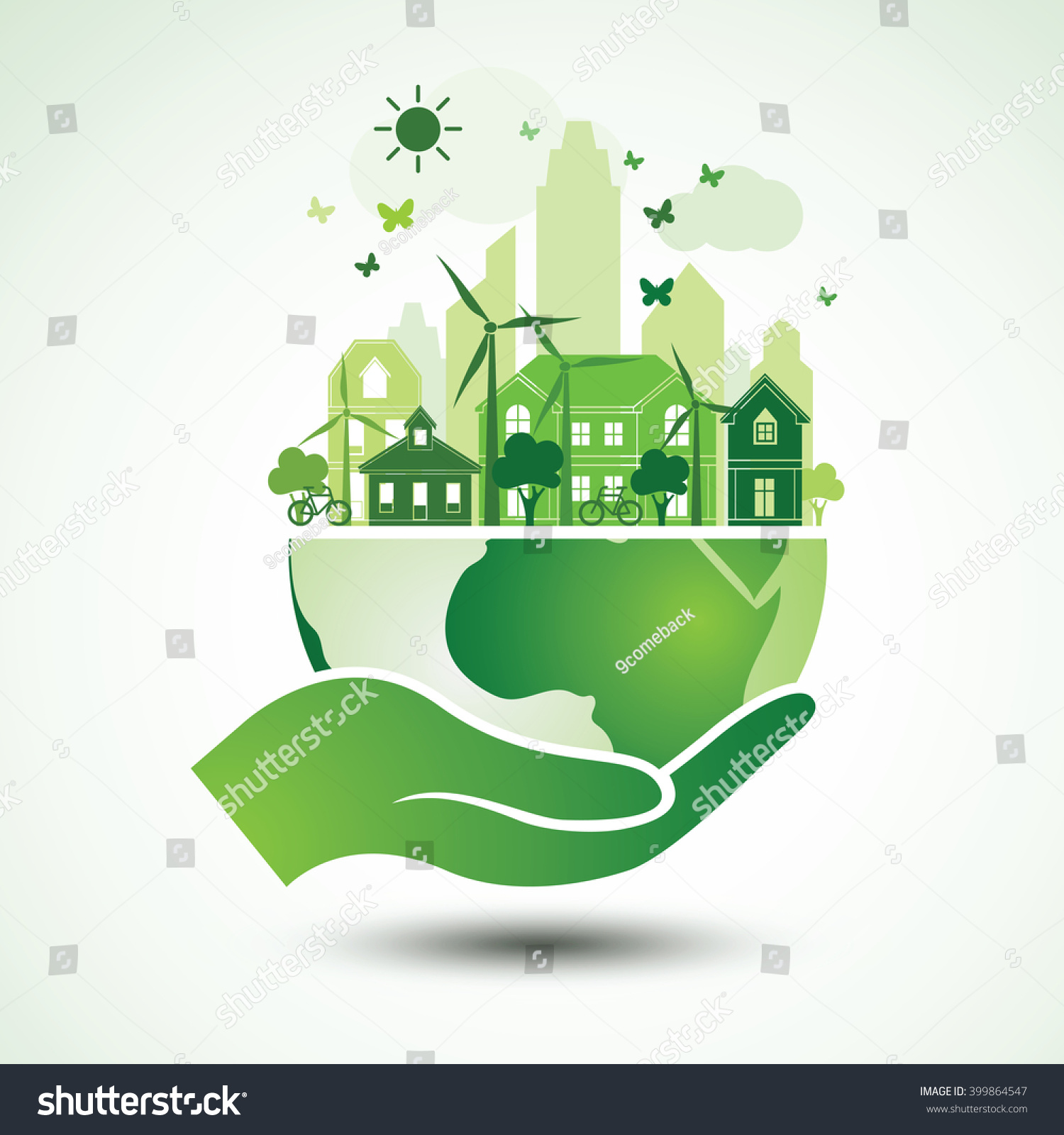 Hands Holding Green Earth Globe City Stock Vector Royalty Free Shutterstock