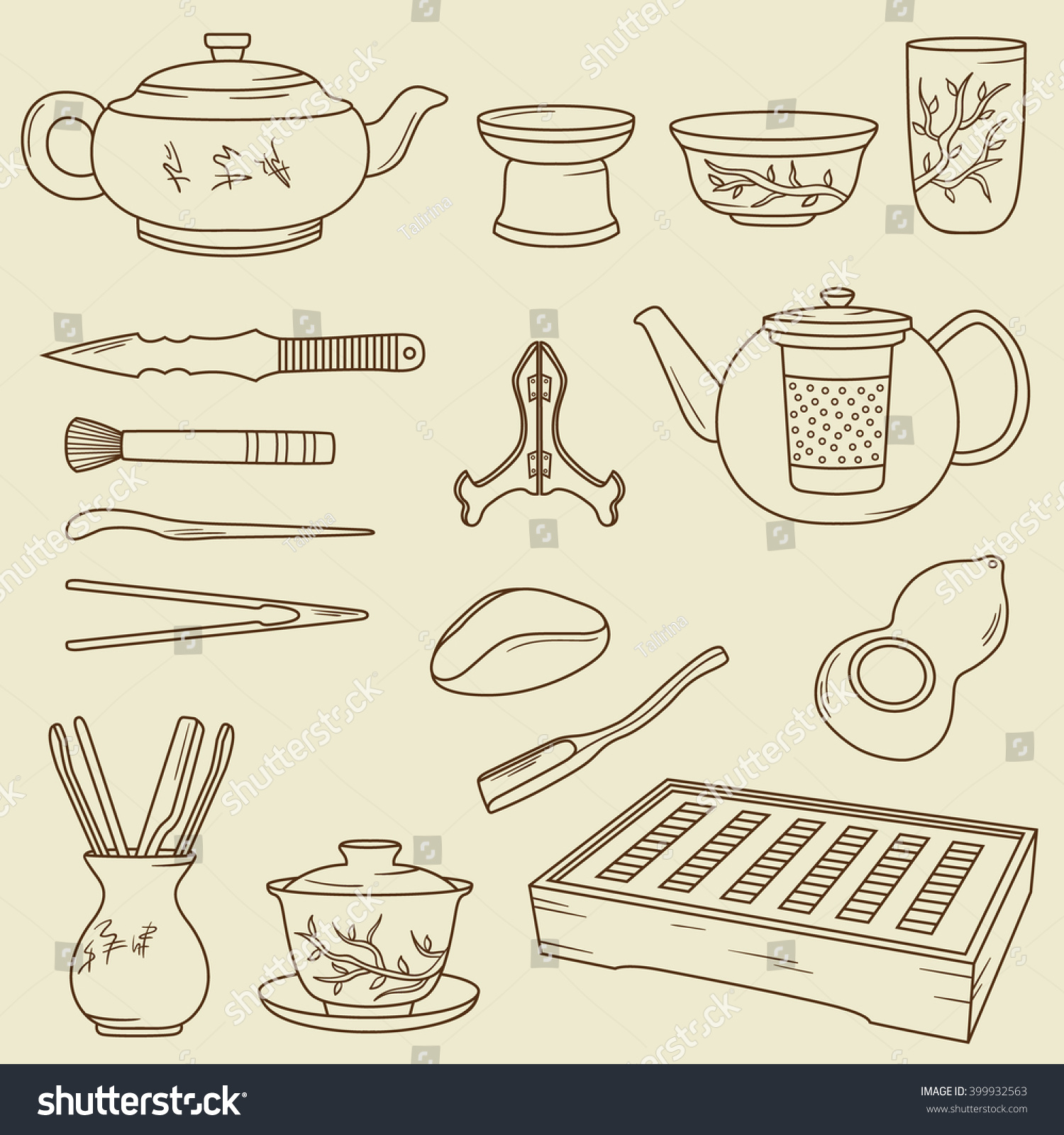 Chinese Tea Ceremony Hand Drawn Icons Stock Vector (Royalty Free ...