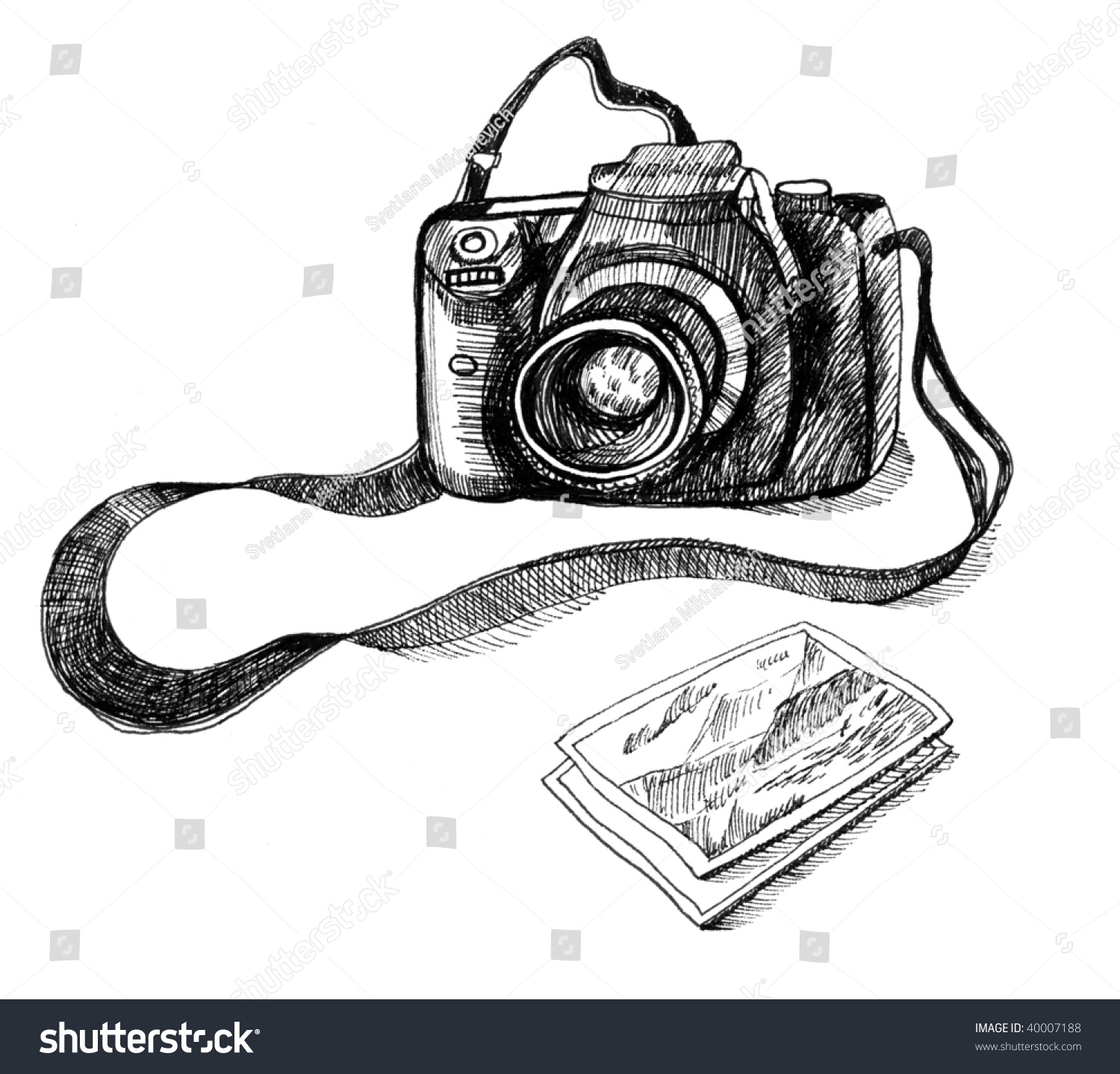 Photo Camera Illustration Black White Sketch Stock Illustration ...