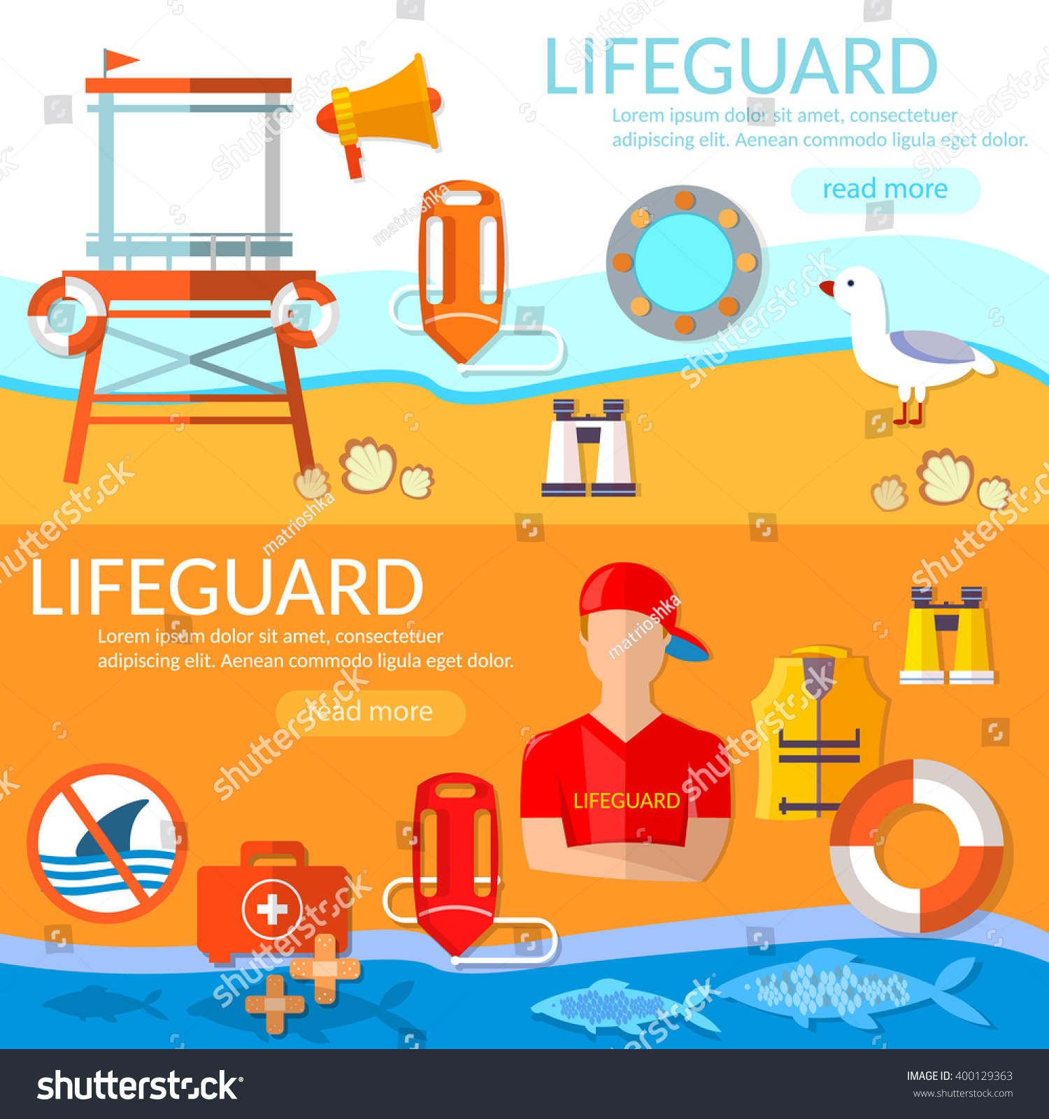 Lifeguards Banners Professional Lifeguard On Beach Stock Vector ...