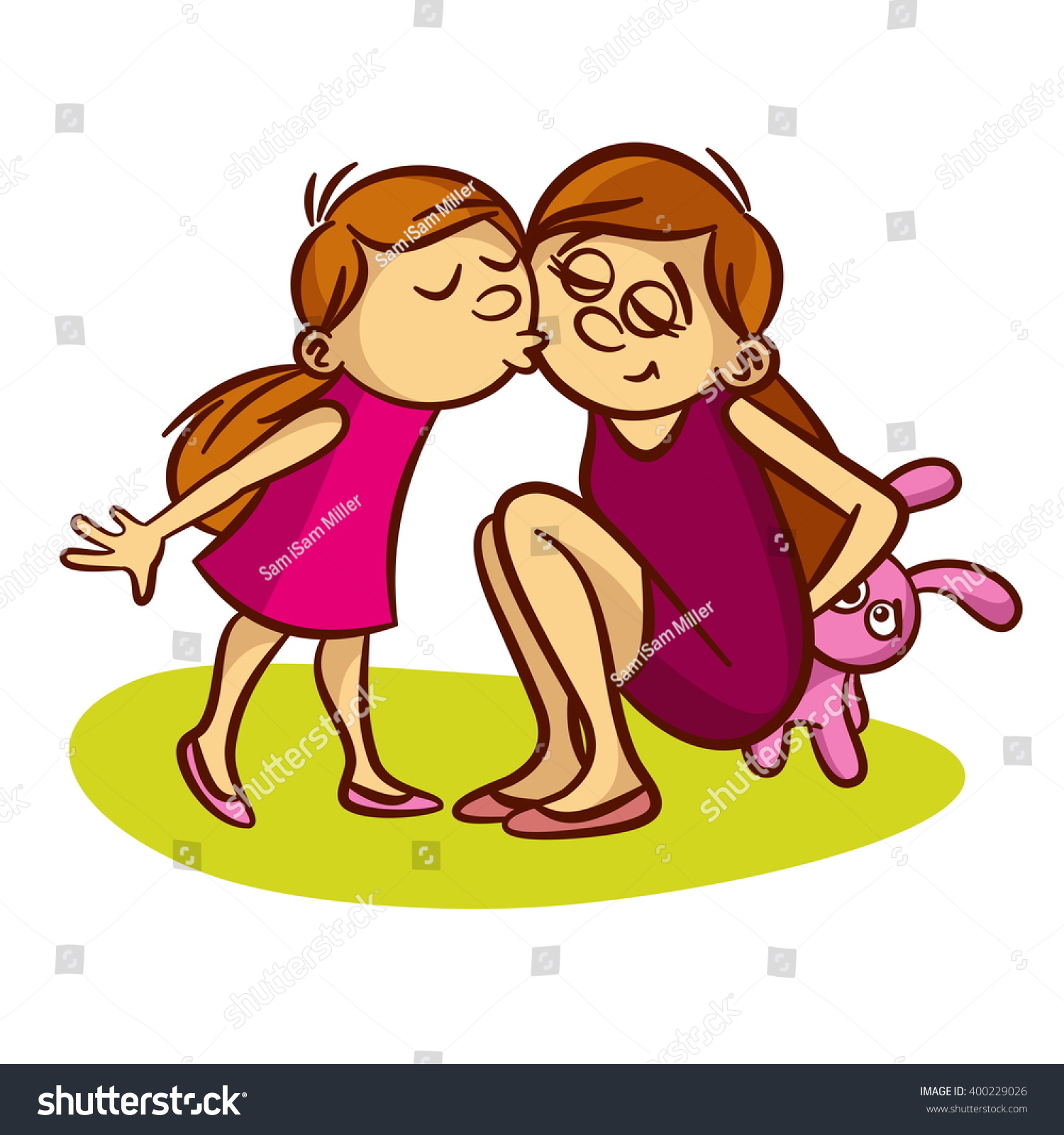 Girl Kissing Her Mother Stock Vector Royalty Free 400229026 Shutterstock