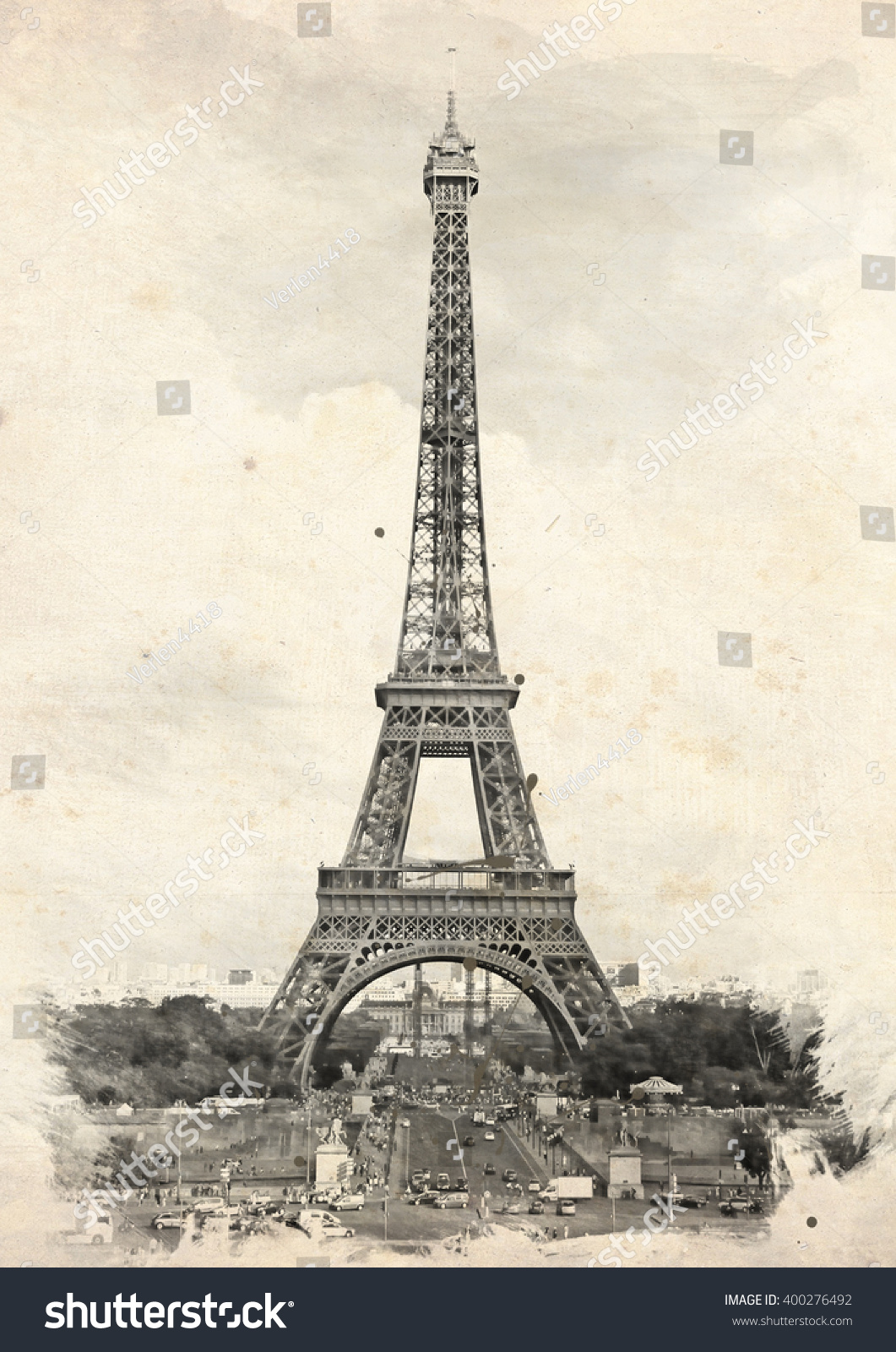 Paris France Vintage Illustration Eiffel Tower Stock Illustration ...