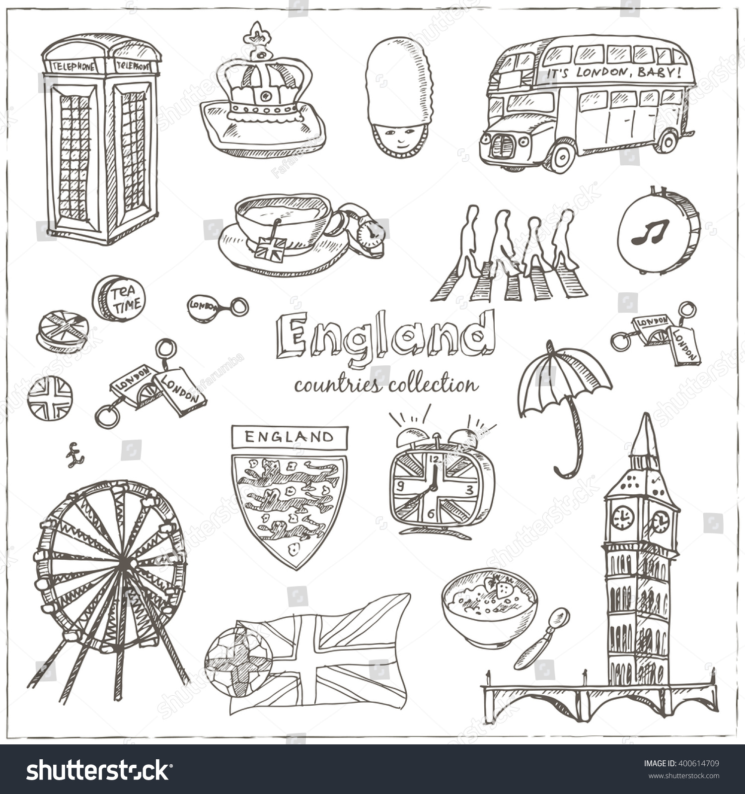 Hand Drawn Doodle England Symbols Set Stock Vector (Royalty Free ...