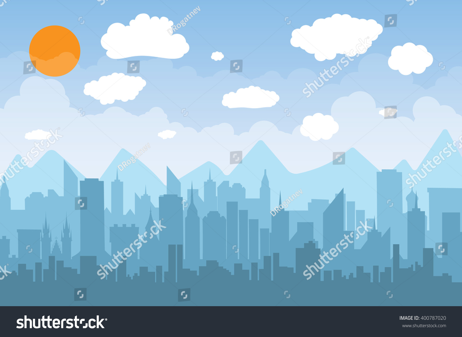 Morning City Skyline Buildings Silhouette Cityscape Stock Vector ...