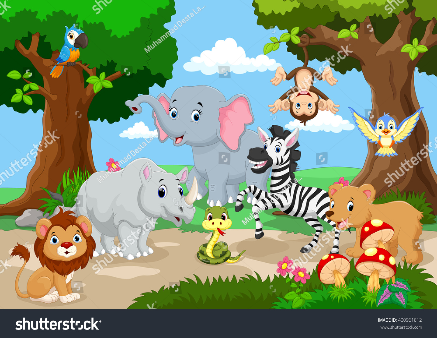 Wild Animal Playing Beautiful Garden Stock Vector (royalty Free 