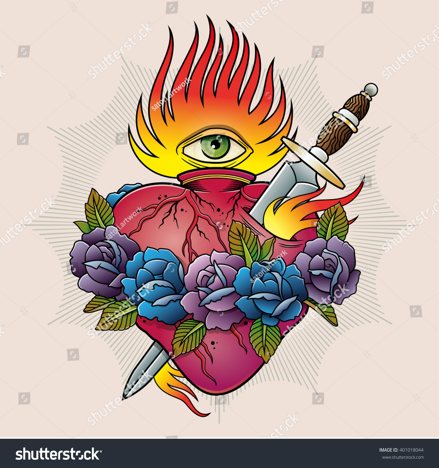 Flaming Heart Tattoo Stock Vector (Royalty Free) 401018044 | Shutterstock