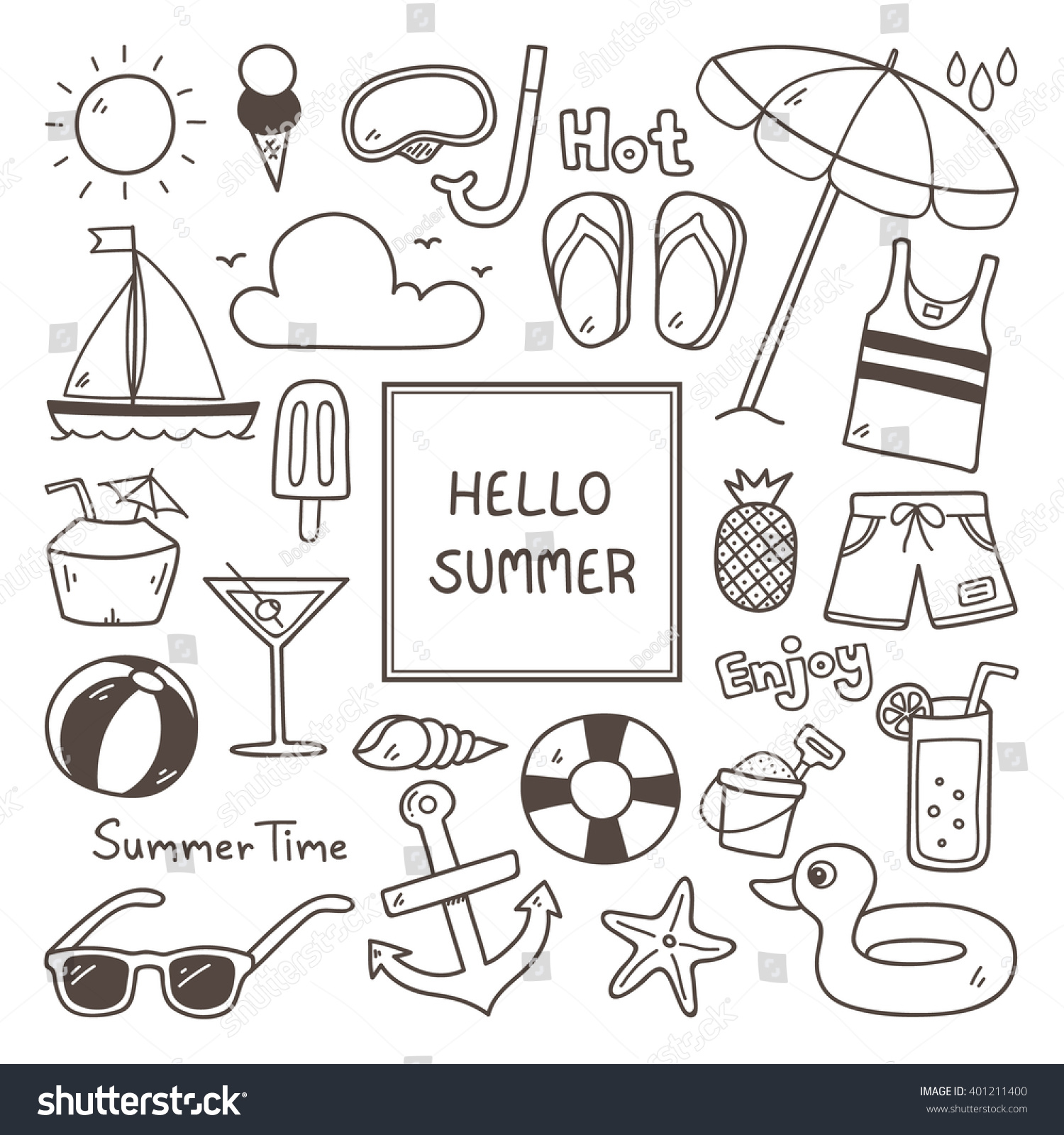 Summer Doodles Summer Icon Set Stock Vector (Royalty Free) 401211400 ...