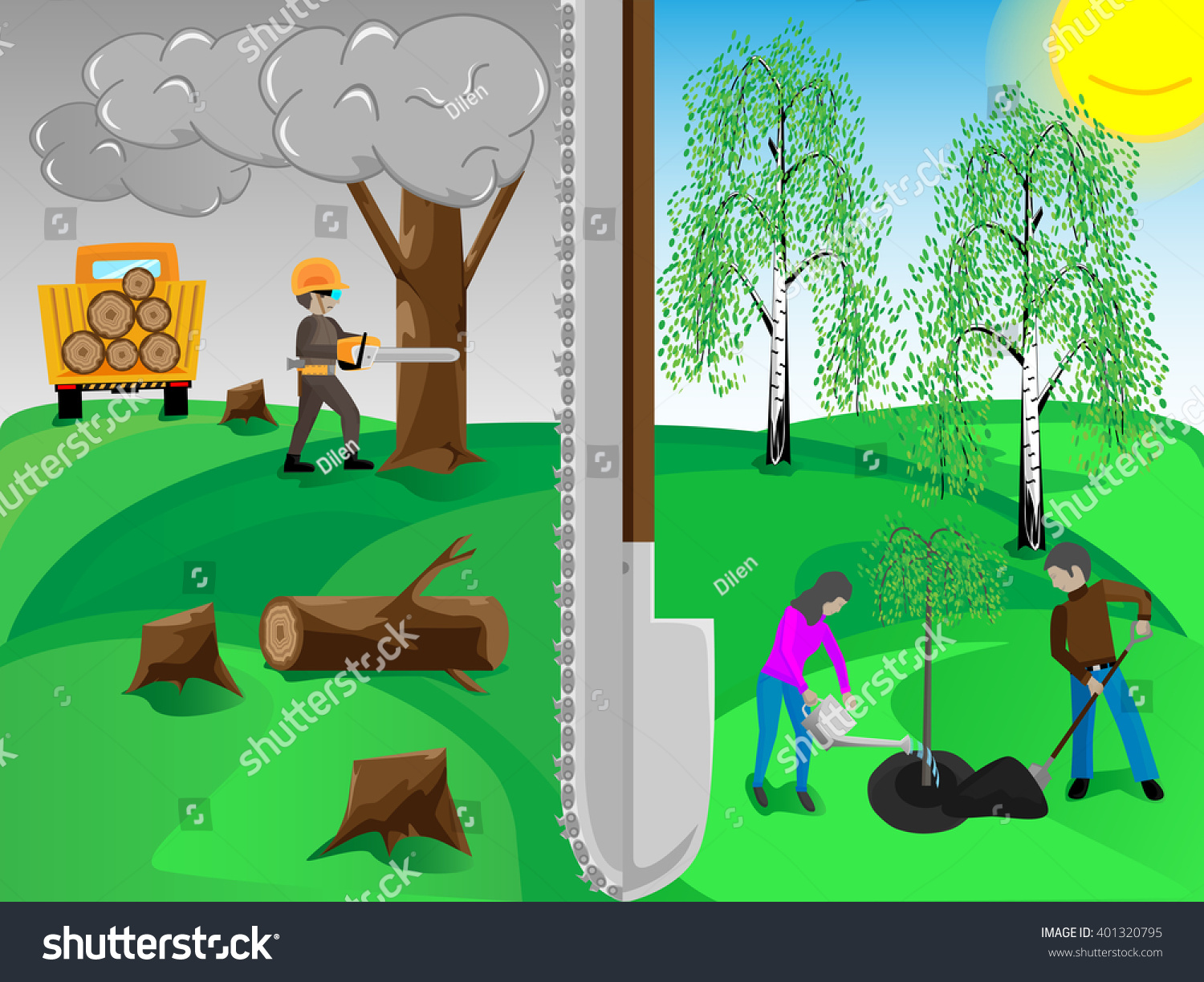 Рисунок люди сажают лес