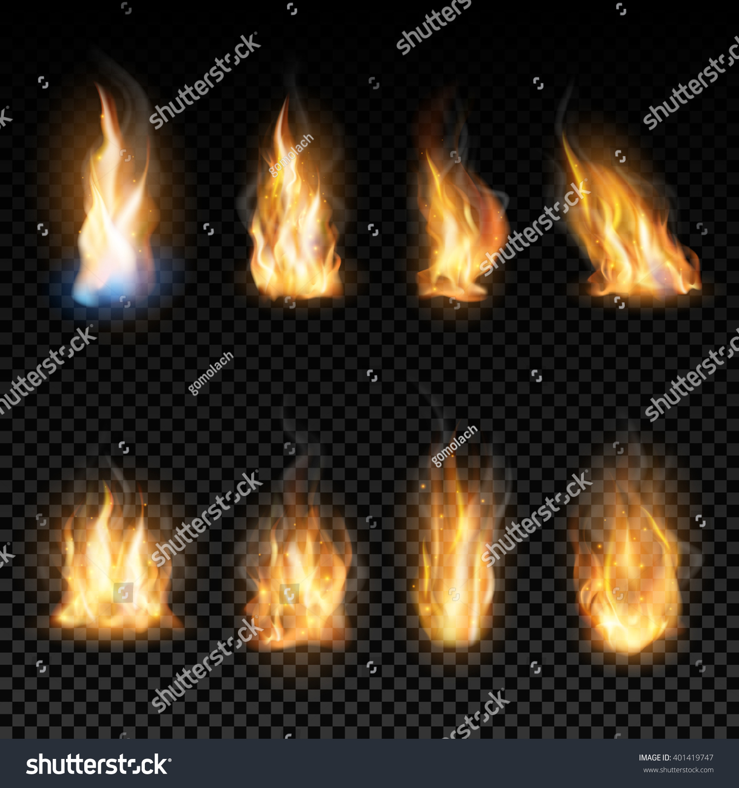 Fire Flames On Transparent Background Stock Vector (Royalty Free ...