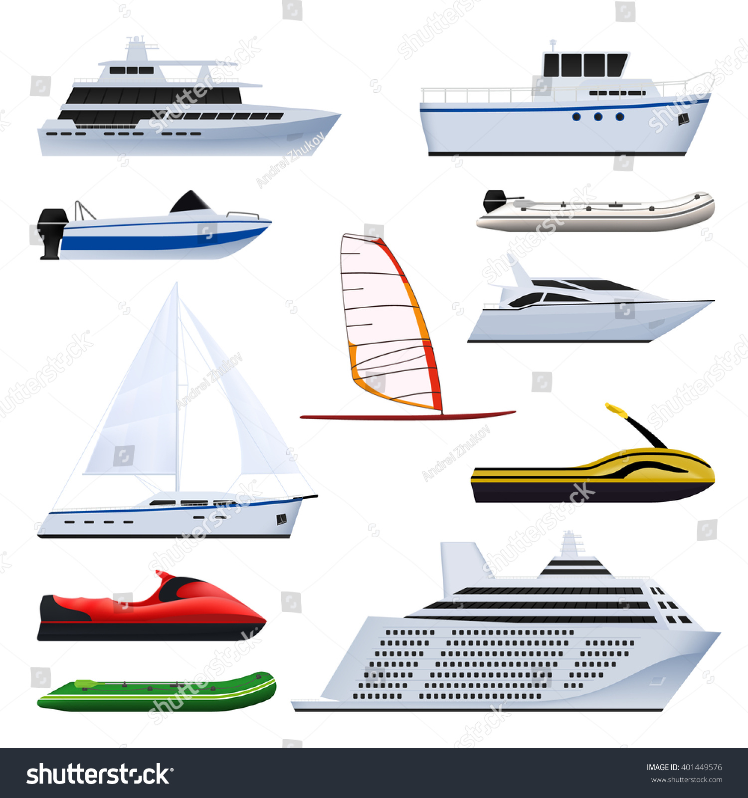 Set Boat Sailing Motor Boats Yacht Stock Vector (Royalty Free ...