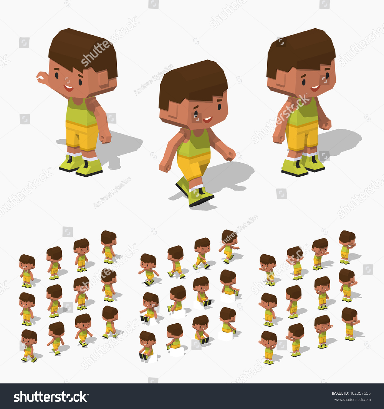 Cartoon Tanned Boy Minifigure 3d Lowpoly Stock Vector (Royalty Free ...