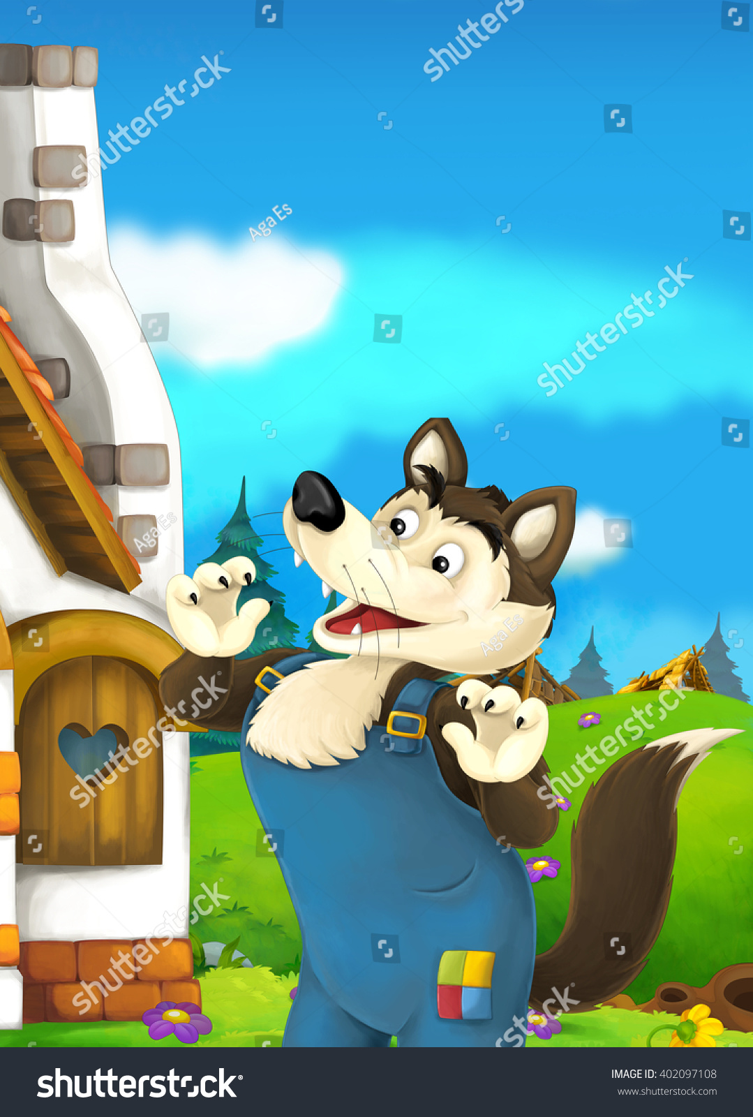 Cartoon Fairy Tale Scene Wolf Illustration Stock Illustration 402097108 ...