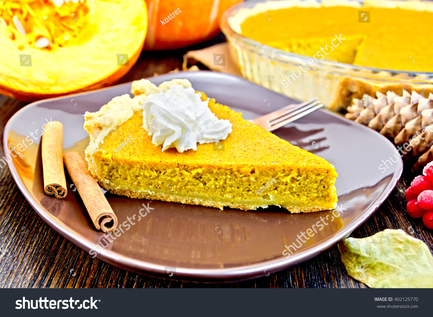 Piece Pumpkin Pie Whipped Cream Brown Stock Photo 402125770 Shutterstock.