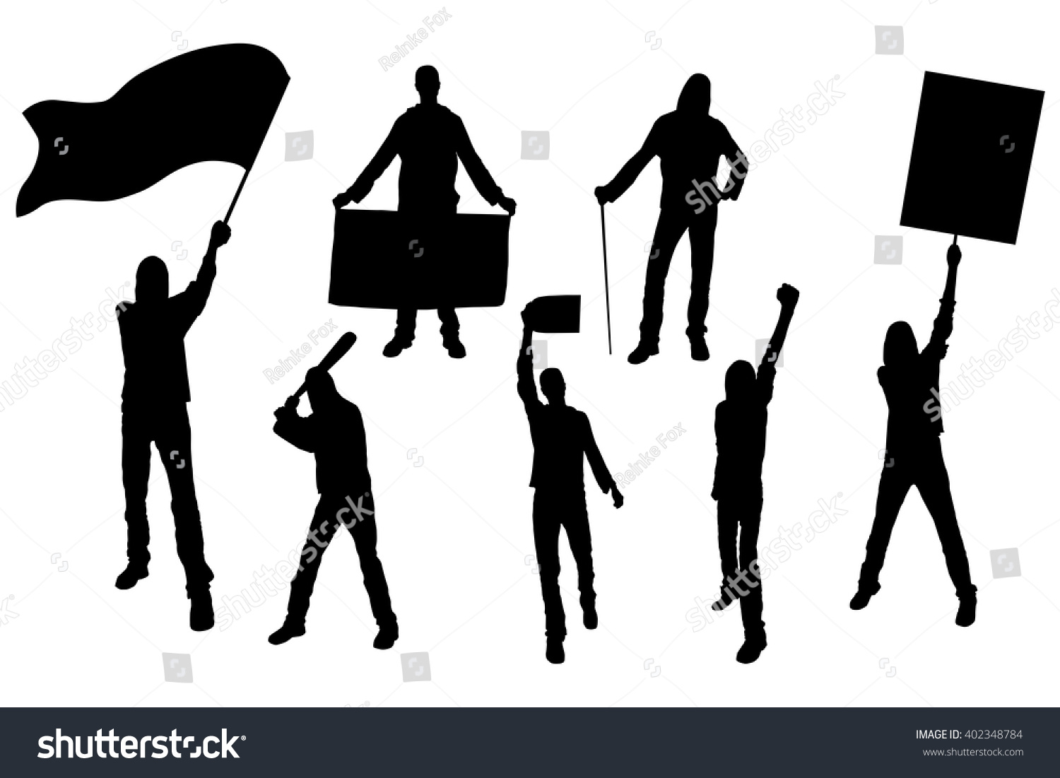 Protest People Silhouette Men Holding Flag Stock Vector (Royalty Free ...