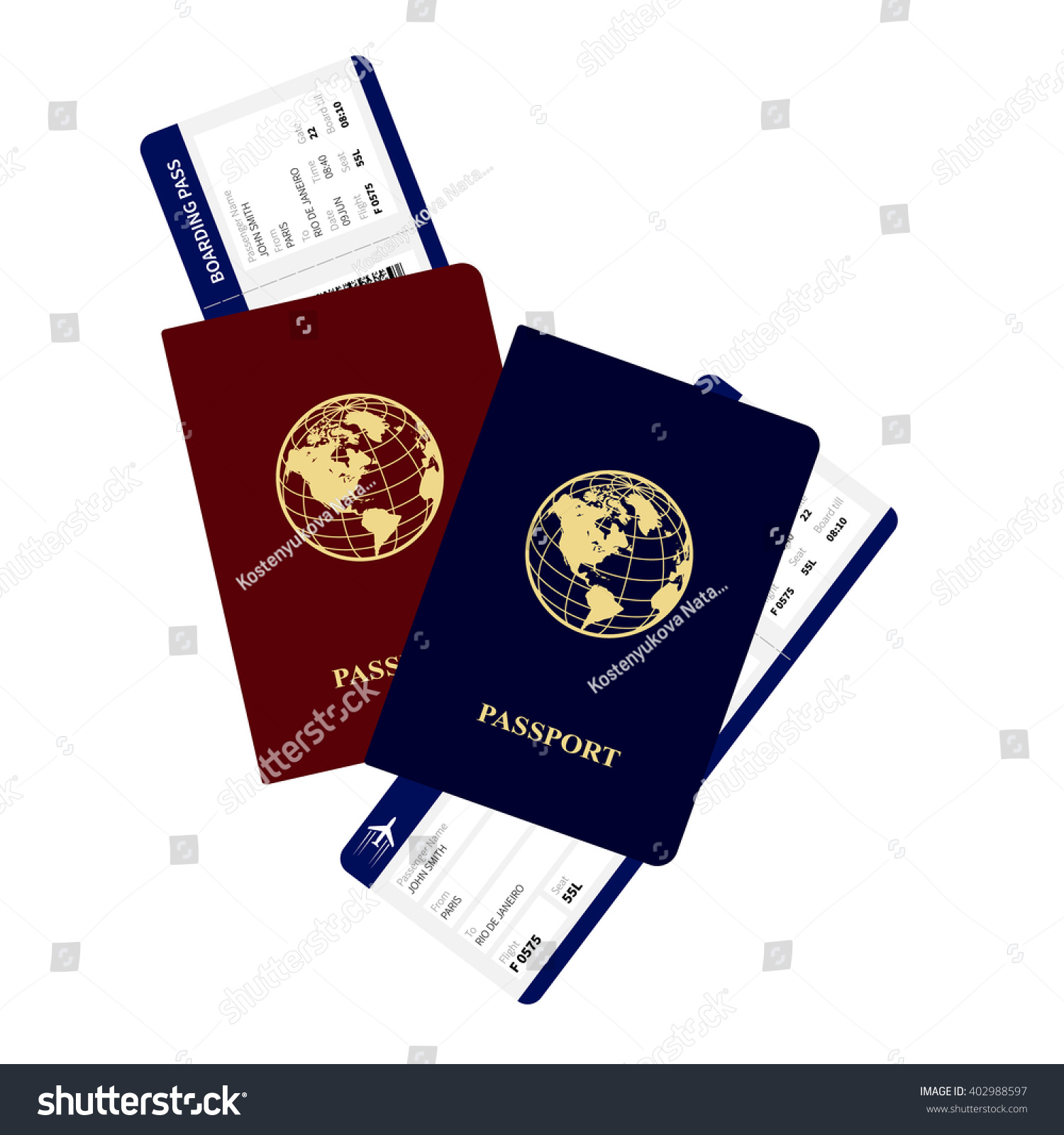 Passports Boarding Passes Airplane Ticket Stock Illustration 402988597 Shutterstock