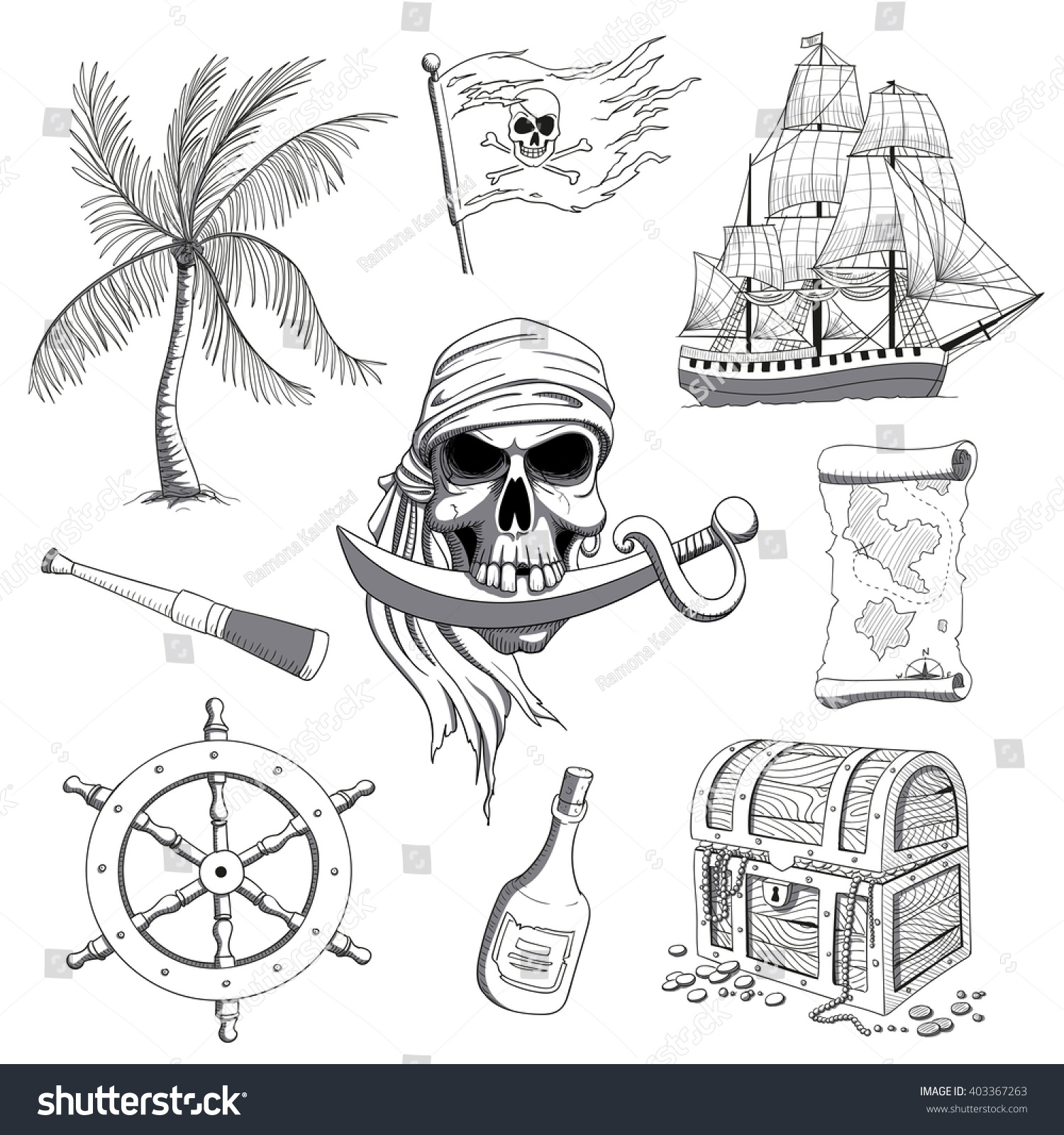 Пиратские атрибуты раскраски