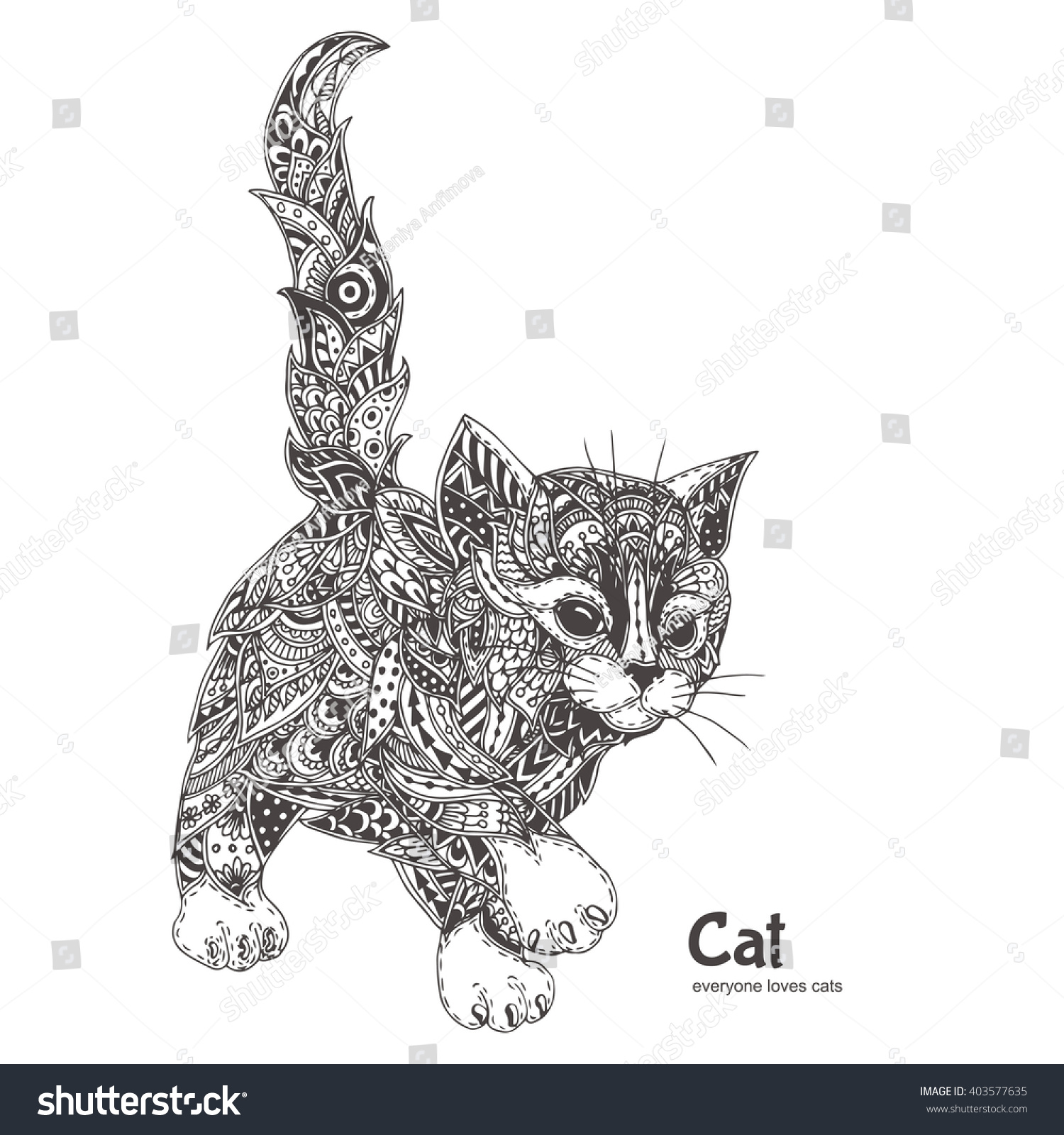 Раскраски котята с узорами в кружке